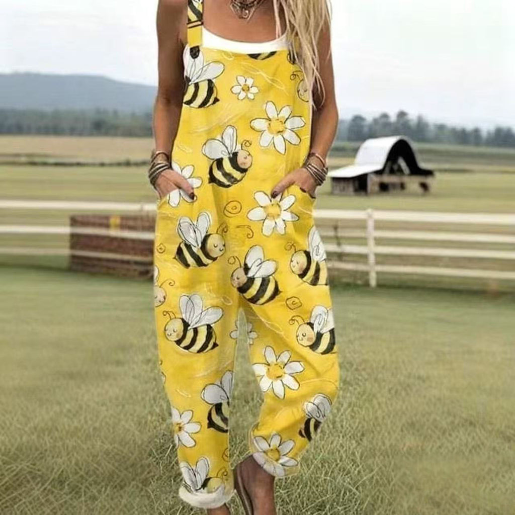 Printed Button Suspenders Casual Pants Suspenders