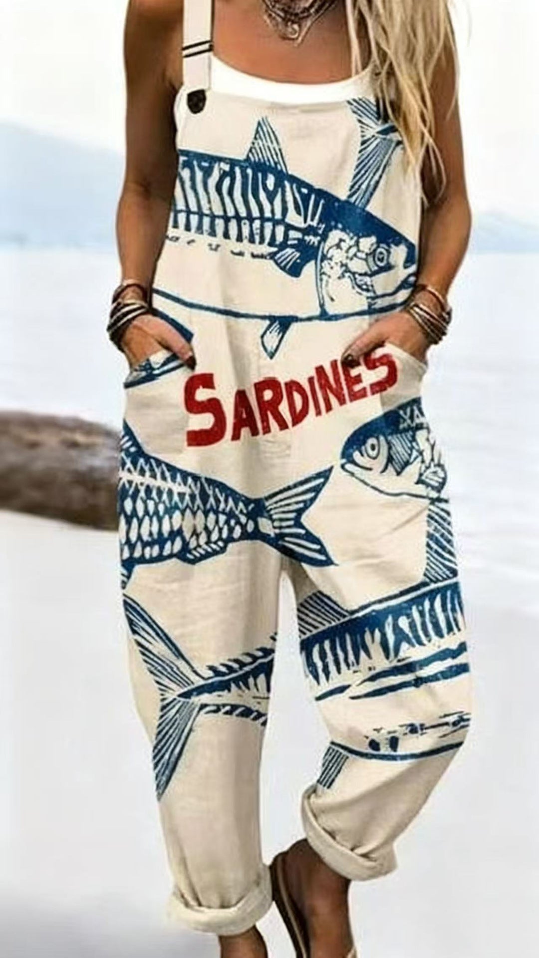 Printed Button Suspenders Casual Pants Suspenders