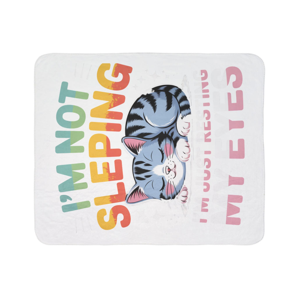 Cozy Cat Sherpa Blanket - "I'm Not Sleeping, I'm Just Resting My Eyes" Plush Throw