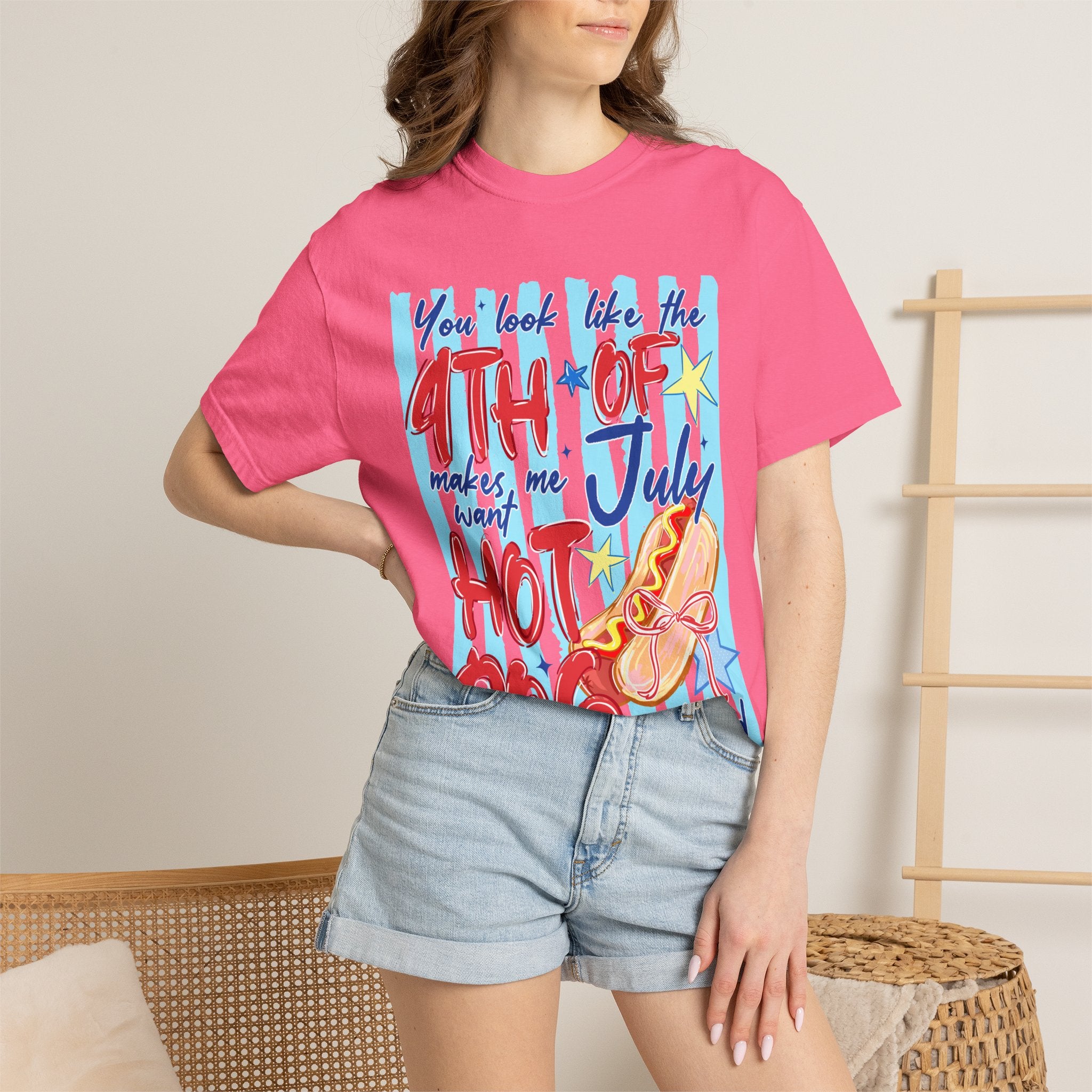 4th of July Hot Dog Graphic T-Shirt