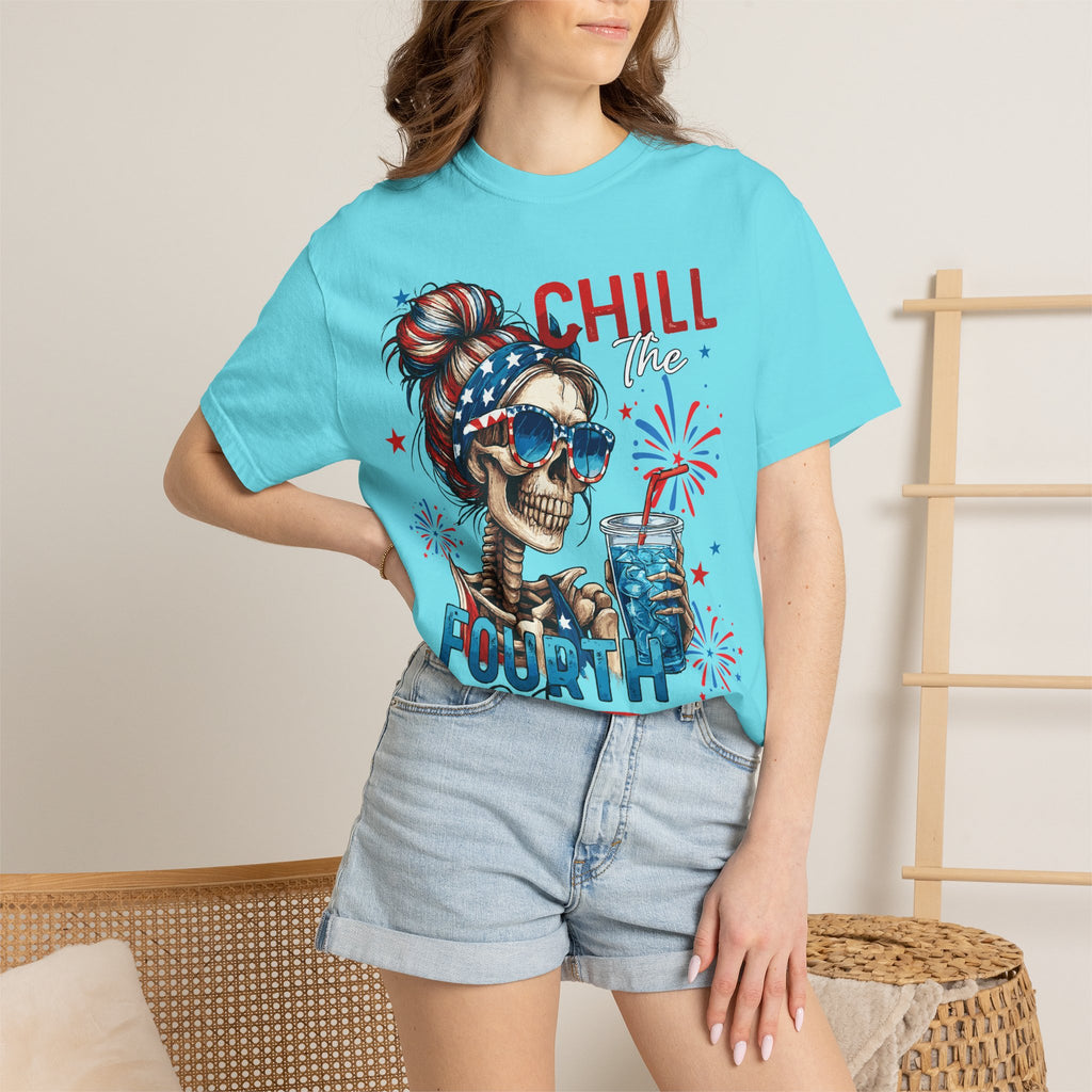 Fourth of July Skull T-Shirt — "Chill the Fourth Out" Patriotic Graphic Tee