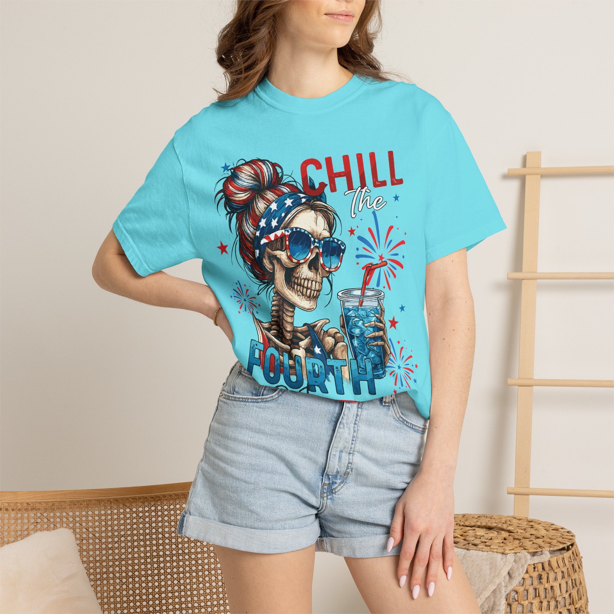 Fourth of July Skull T-Shirt — "Chill the Fourth Out" Patriotic Graphic Tee
