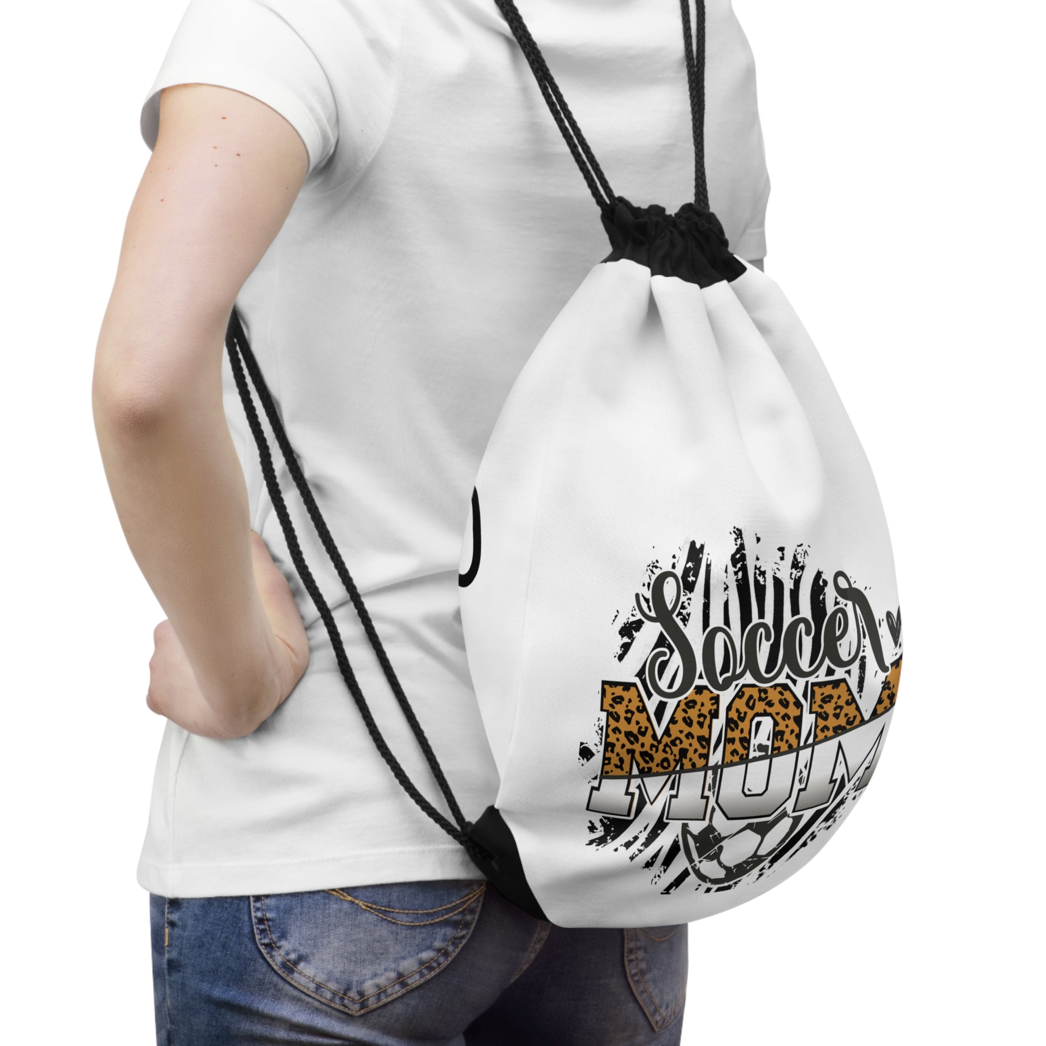 Soccer Mom Drawstring Bag — Leopard Print 'Soccer Mom' Design, 'Lets Go' Sports Tote