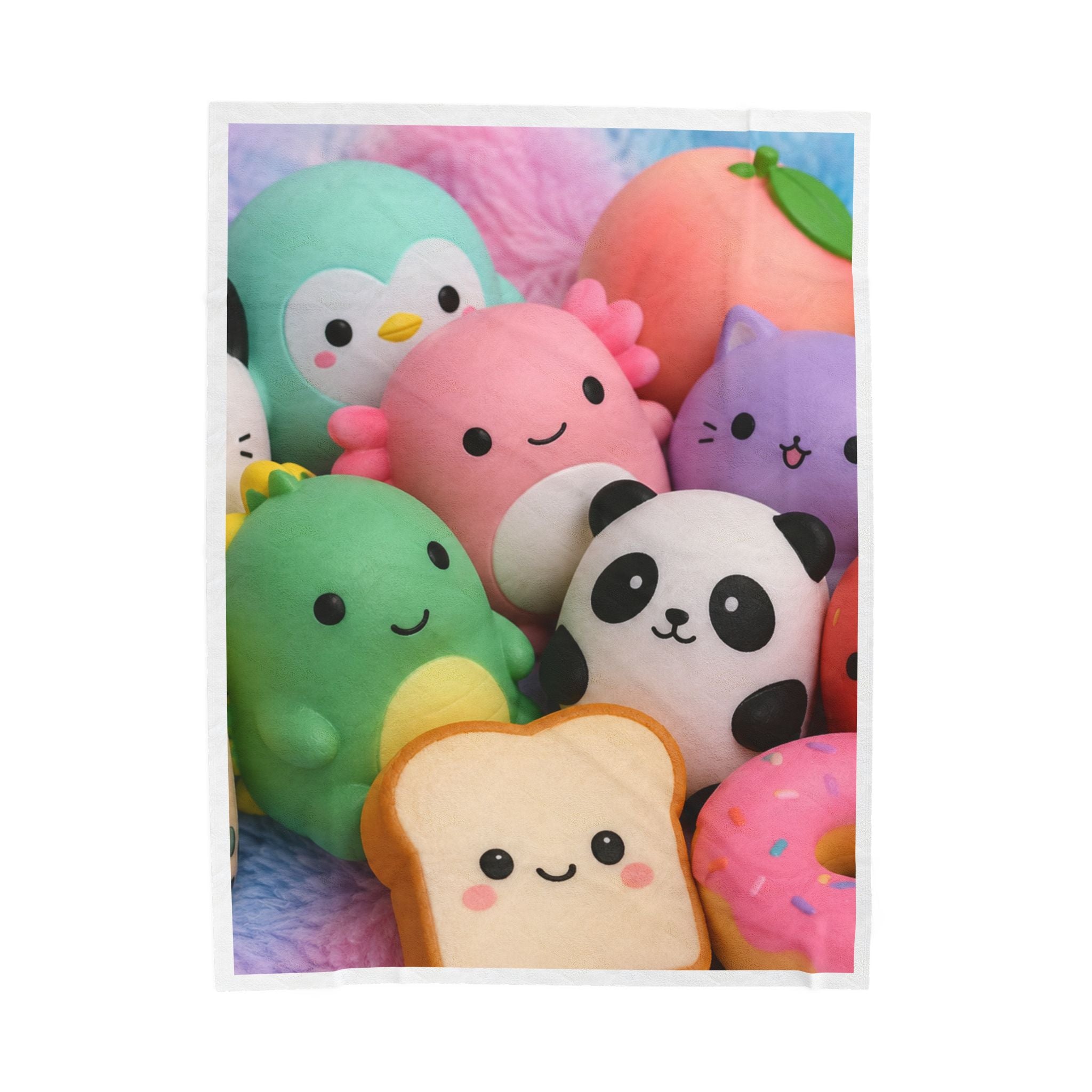 Plush Friends Velveteen Blanket – Cute Kawaii Stuffed Toy Print