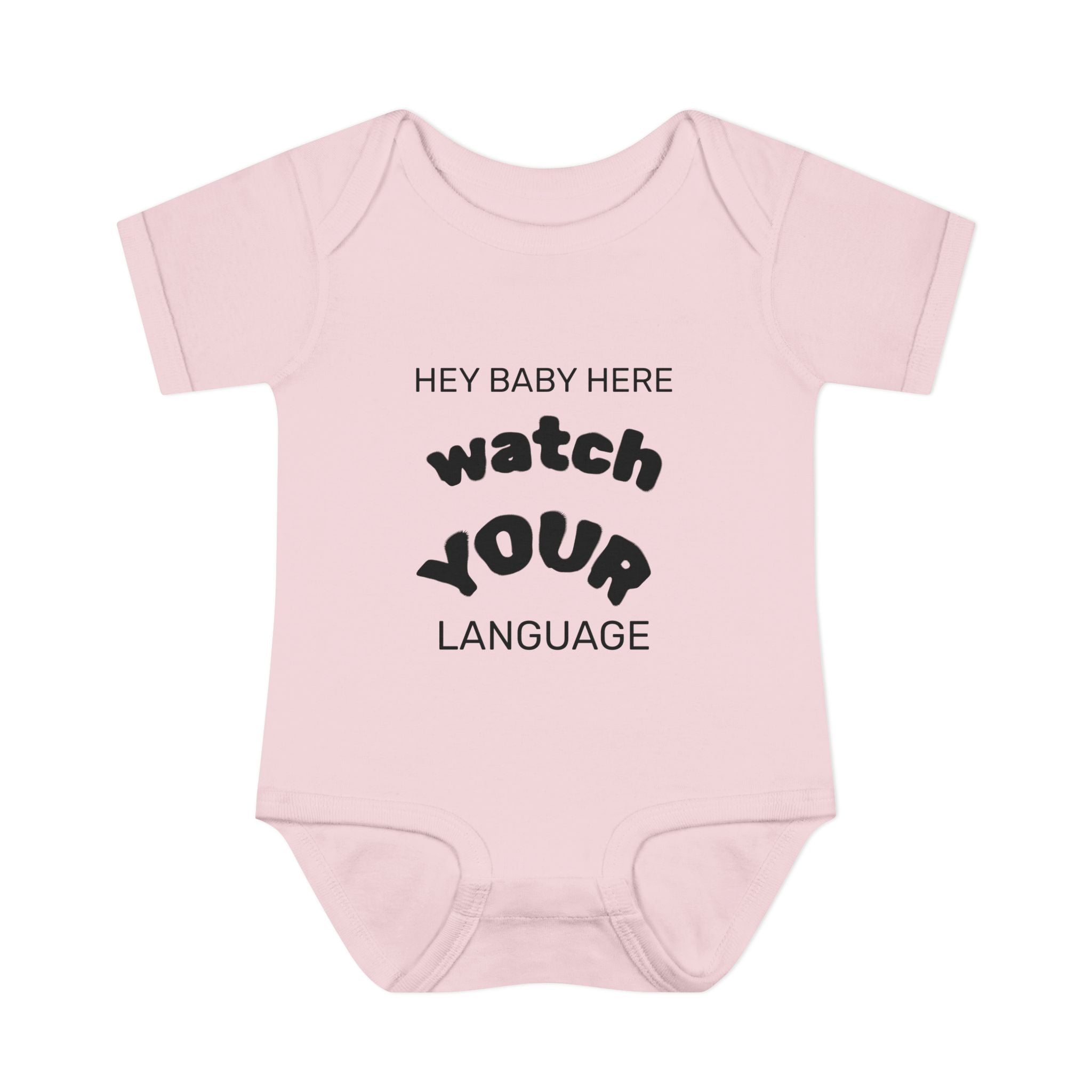Infant Bodysuit — "Hey Baby Here, Watch Your Language" Cute Newborn Onesie (Back ‘Thank You’)