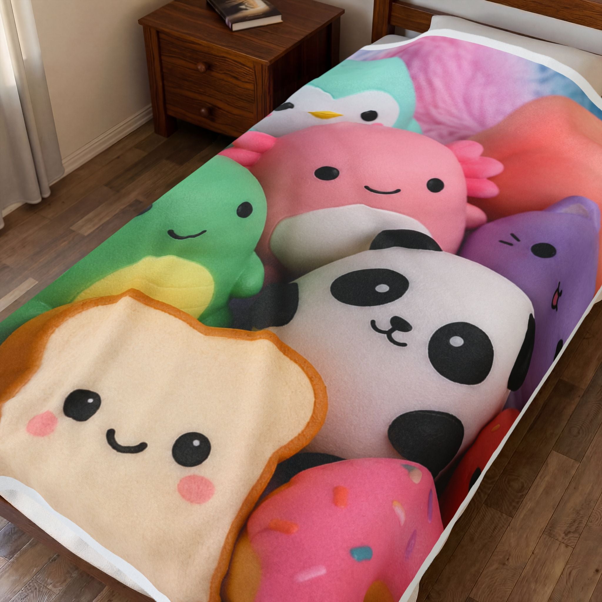 Plush Friends Velveteen Blanket – Cute Kawaii Stuffed Toy Print