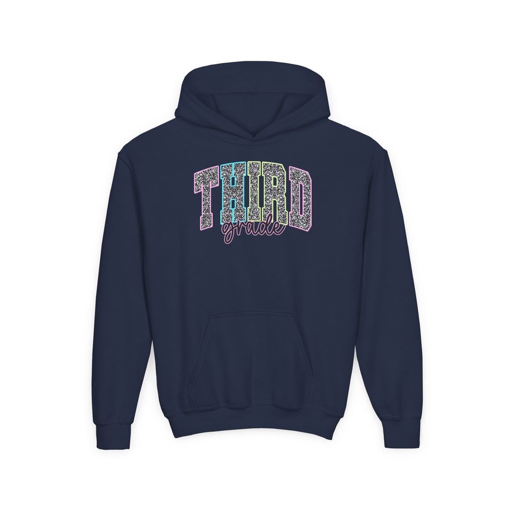 Third Grade Glitter Youth Hoodie — Back to School Pullover for Kids