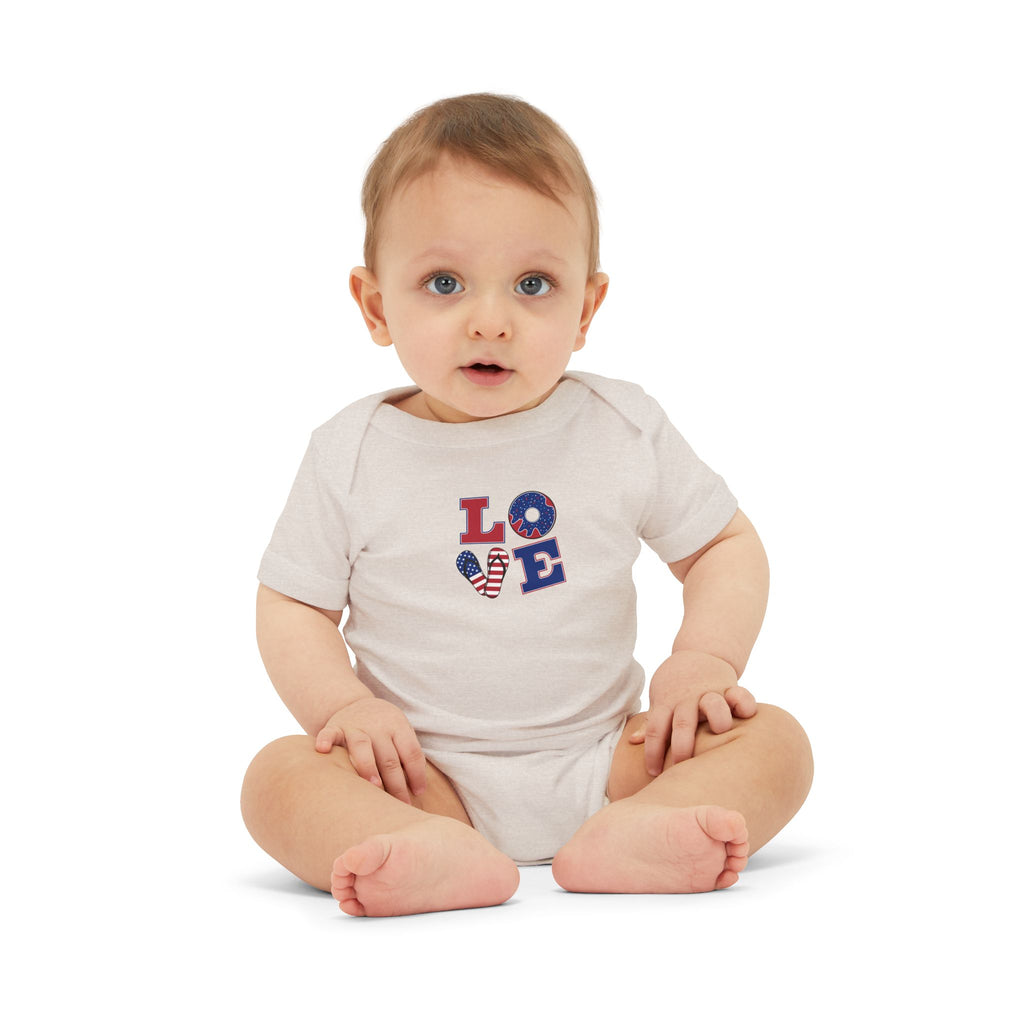 Infant Onesie - "LOVE" Patriotic Heart Baby Bodysuit