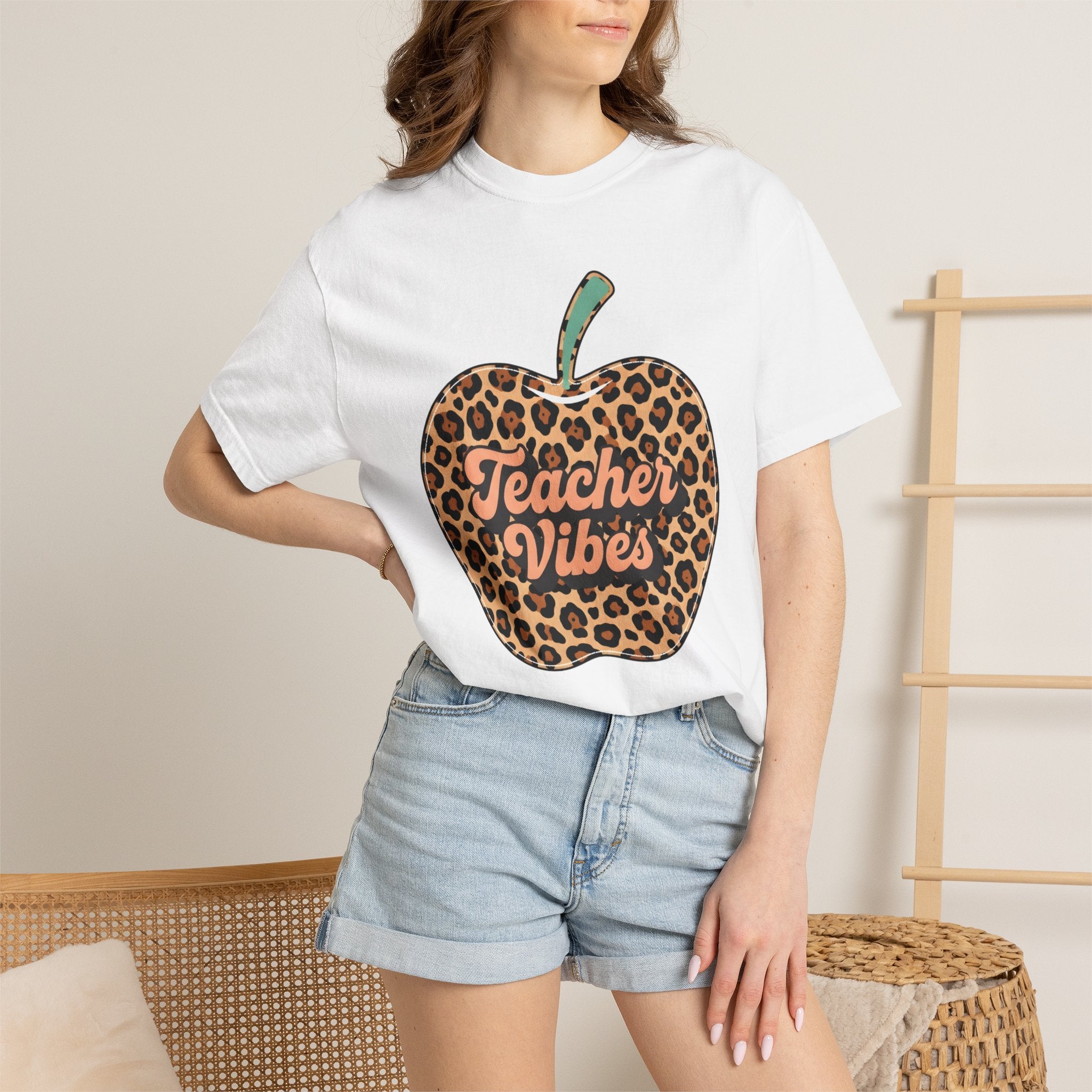 Teacher Vibes Leopard Apple T-Shirt