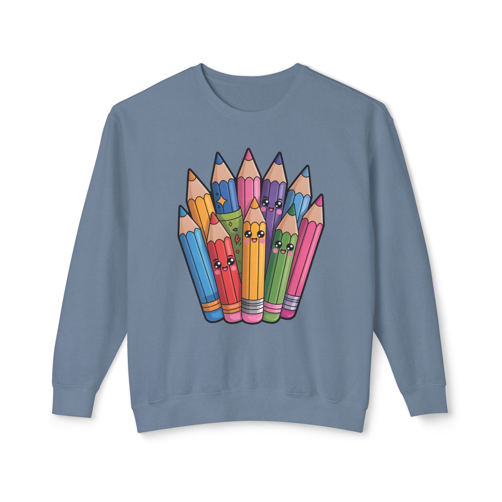 Cute Rainbow Pencil Crewneck Sweatshirt — Kawaii Colored Pencils Graphic