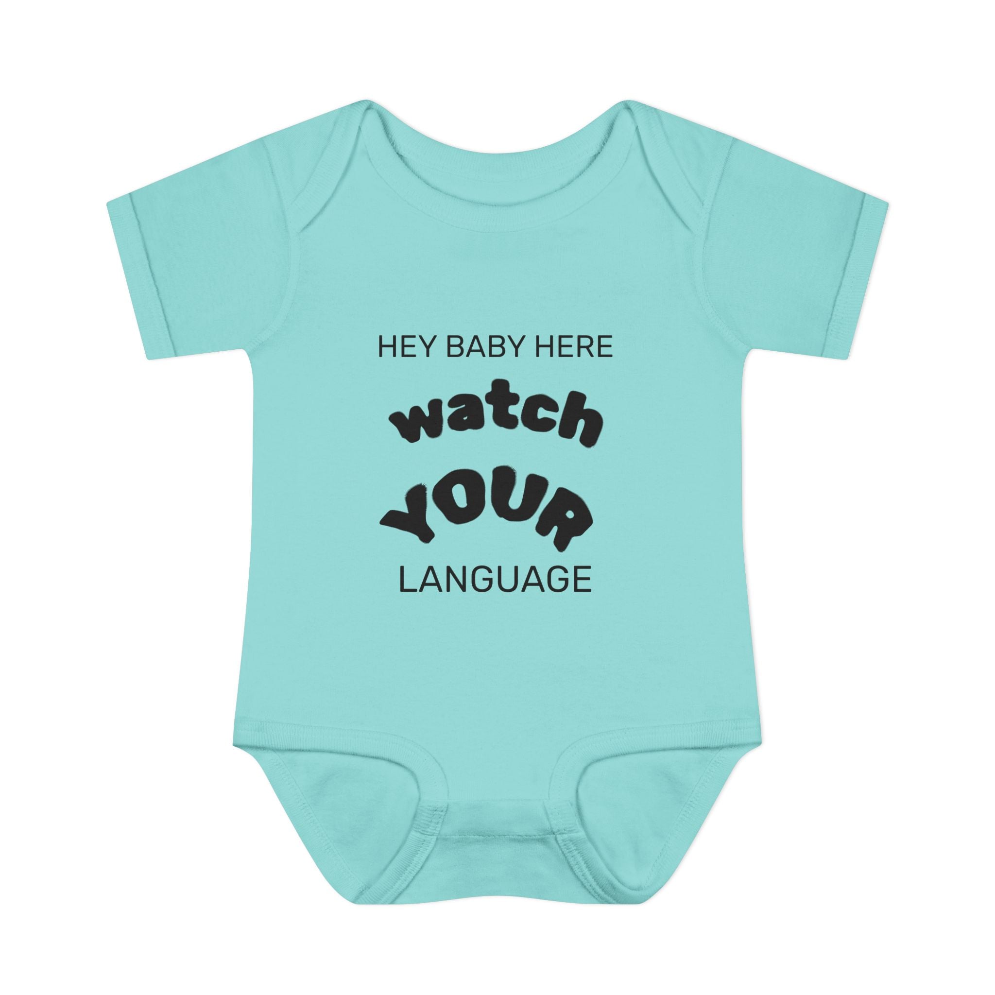 Infant Bodysuit — "Hey Baby Here, Watch Your Language" Cute Newborn Onesie (Back ‘Thank You’)