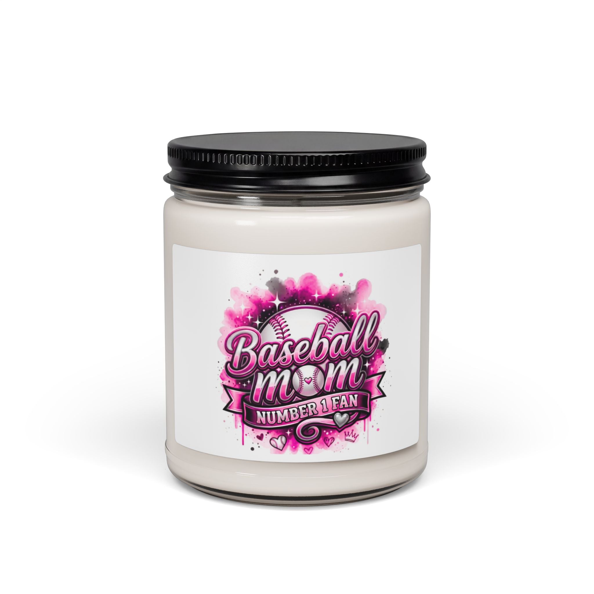 Baseball Mom Soy Candle — Scented 9oz Jar ("Baseball Mom: Number 1 Fan")
