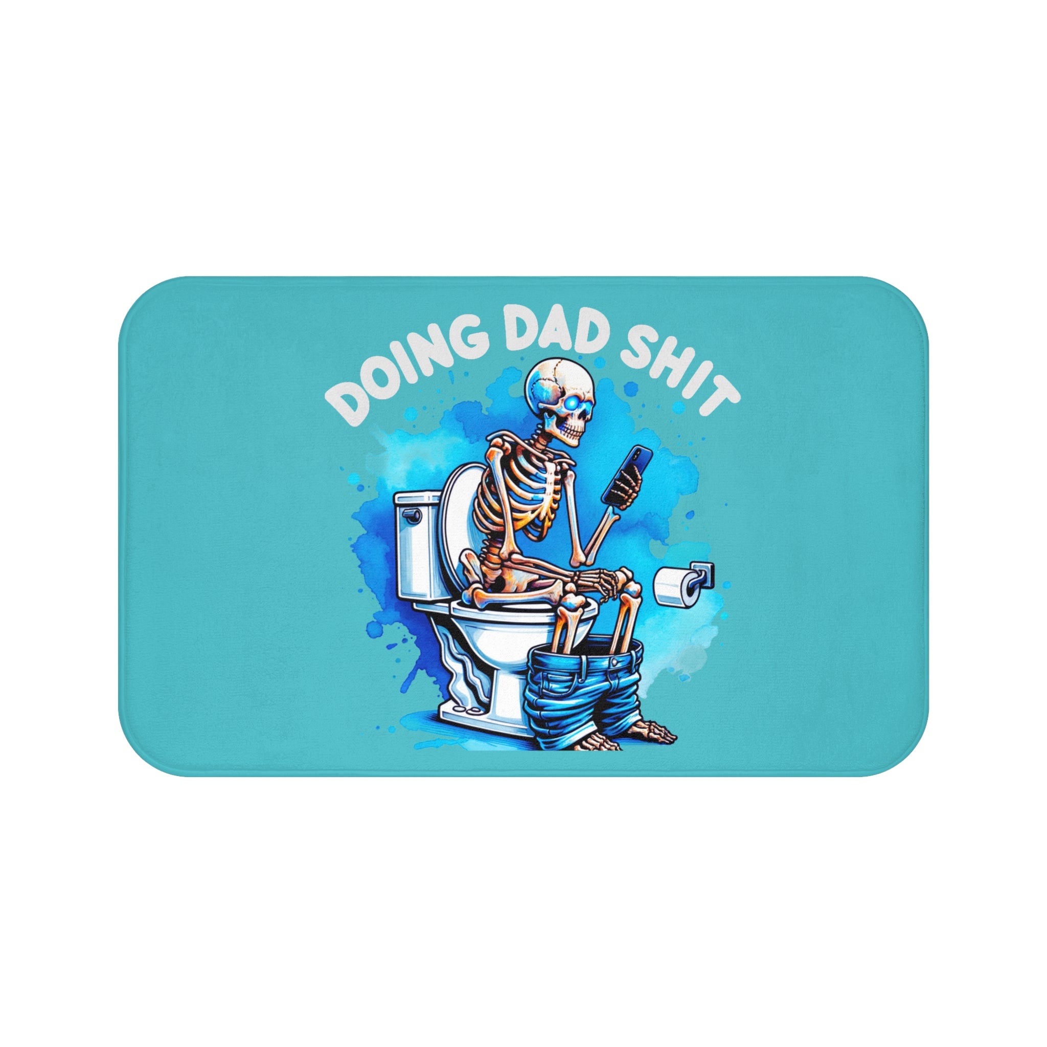 Funny "Doing Dad Shit" Bath Mat – Humorous Skeleton Toilet Bathroom Rug for Dad, Father’s Day Gift