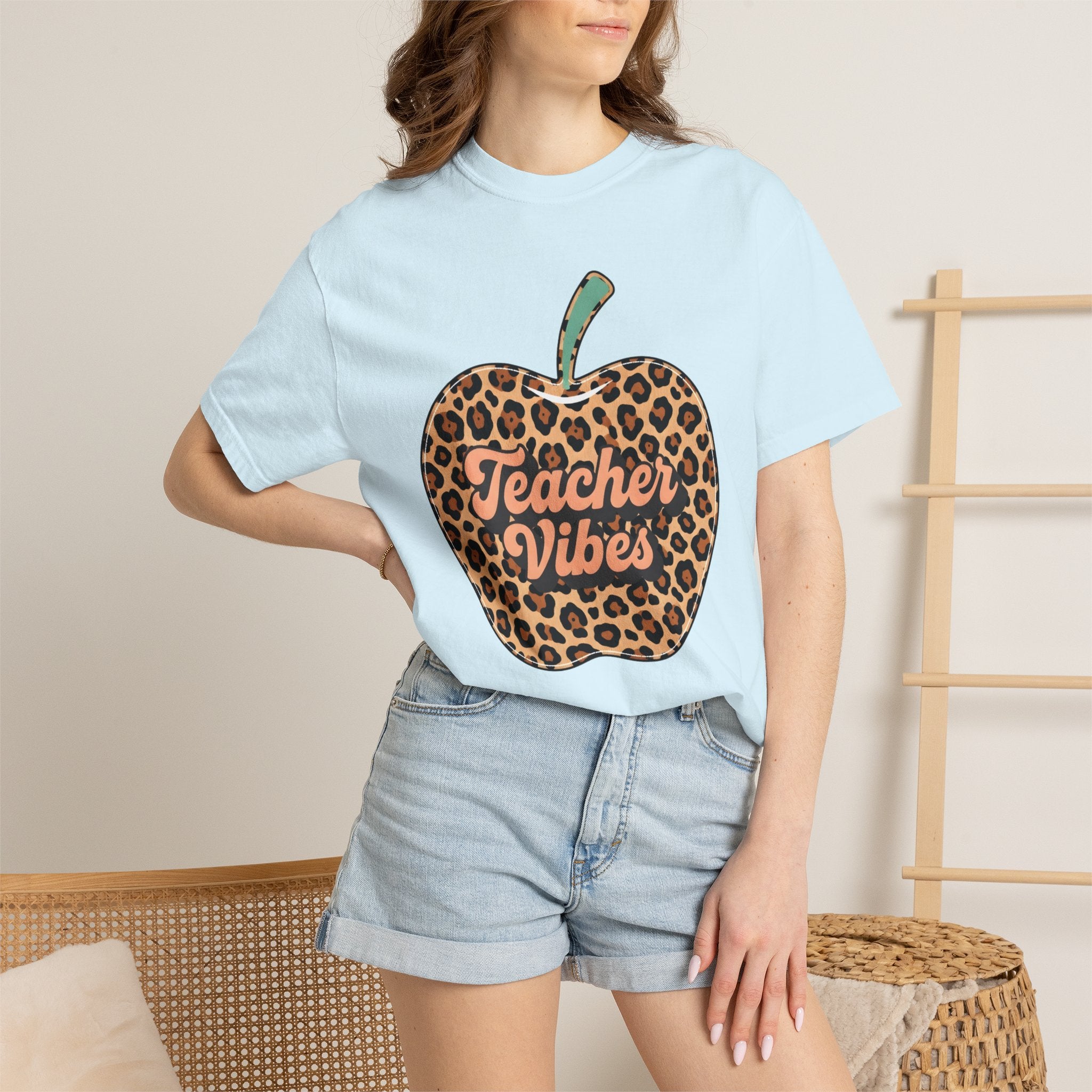 Teacher Vibes Leopard Apple T-Shirt