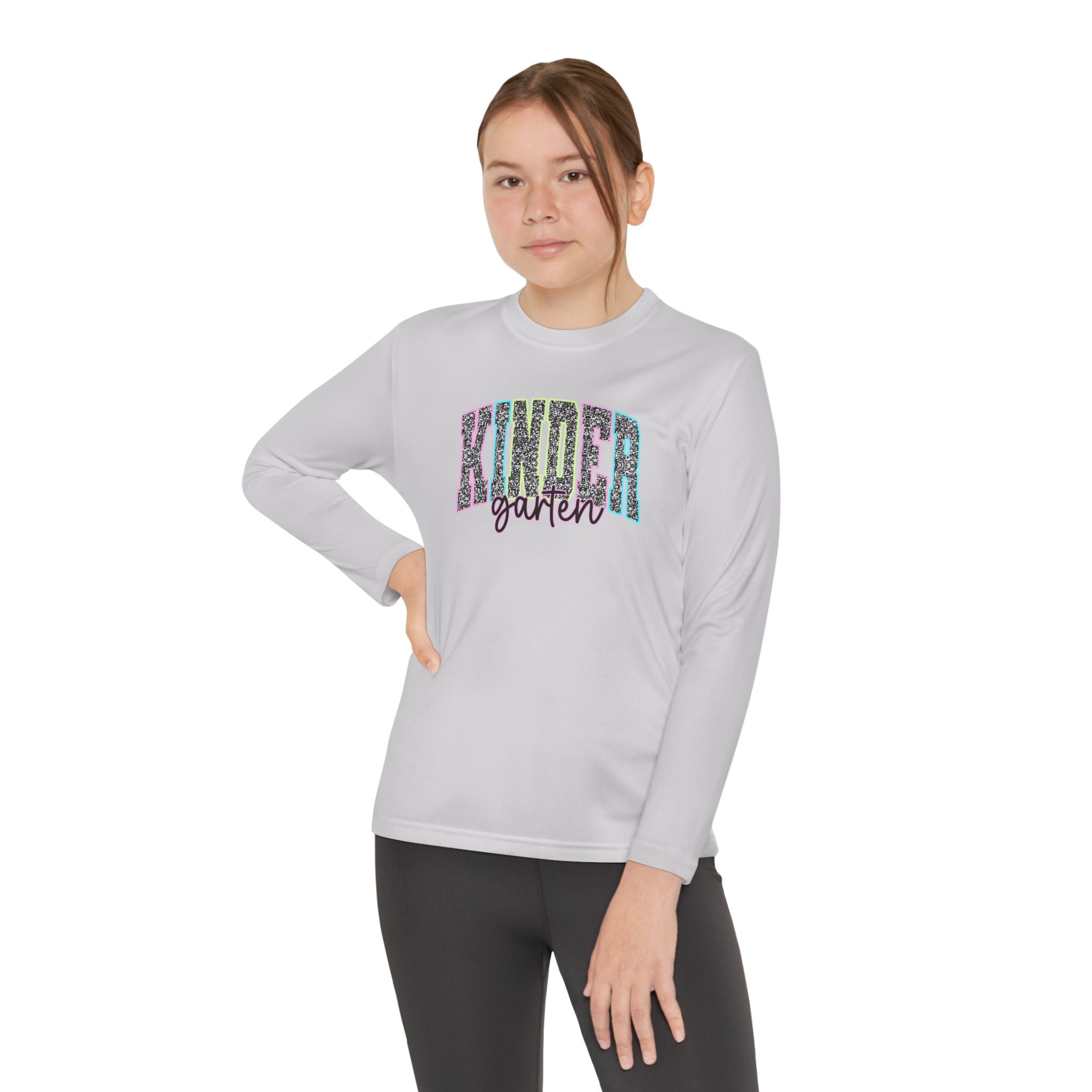 Kinder Garden Youth Long Sleeve Tee — Colorful Leopard Print Graphic