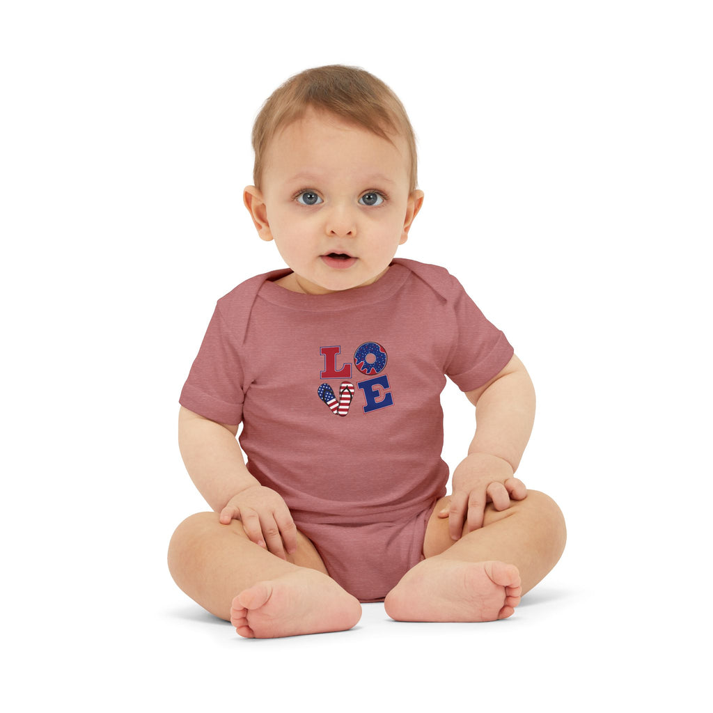 Infant Onesie - "LOVE" Patriotic Heart Baby Bodysuit