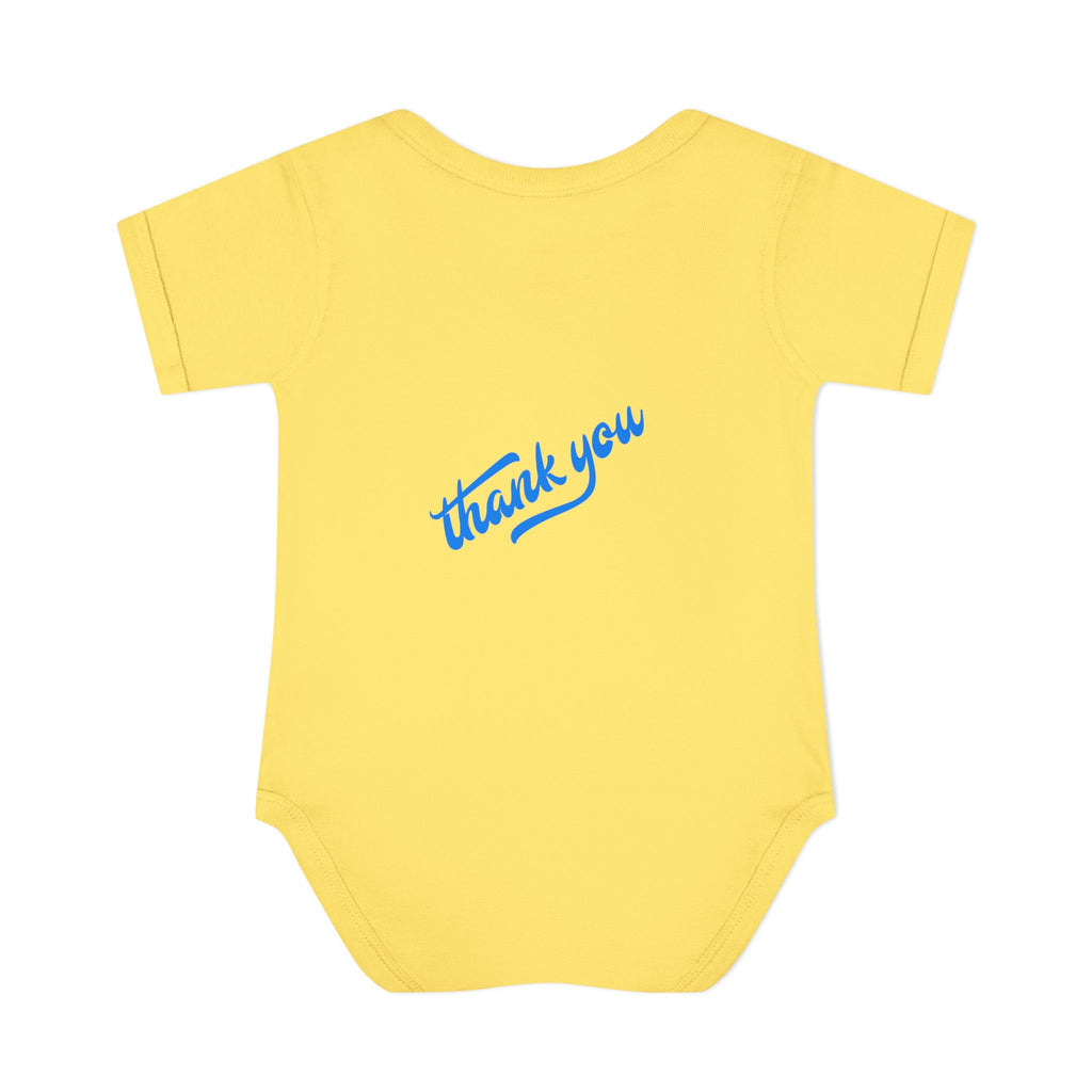 Infant Bodysuit — "Hey Baby Here, Watch Your Language" Cute Newborn Onesie (Back ‘Thank You’)