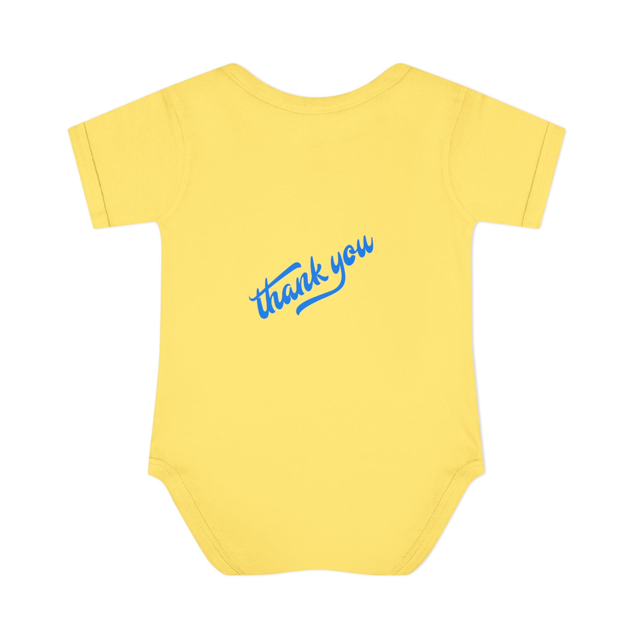 Infant Bodysuit — "Hey Baby Here, Watch Your Language" Cute Newborn Onesie (Back ‘Thank You’)