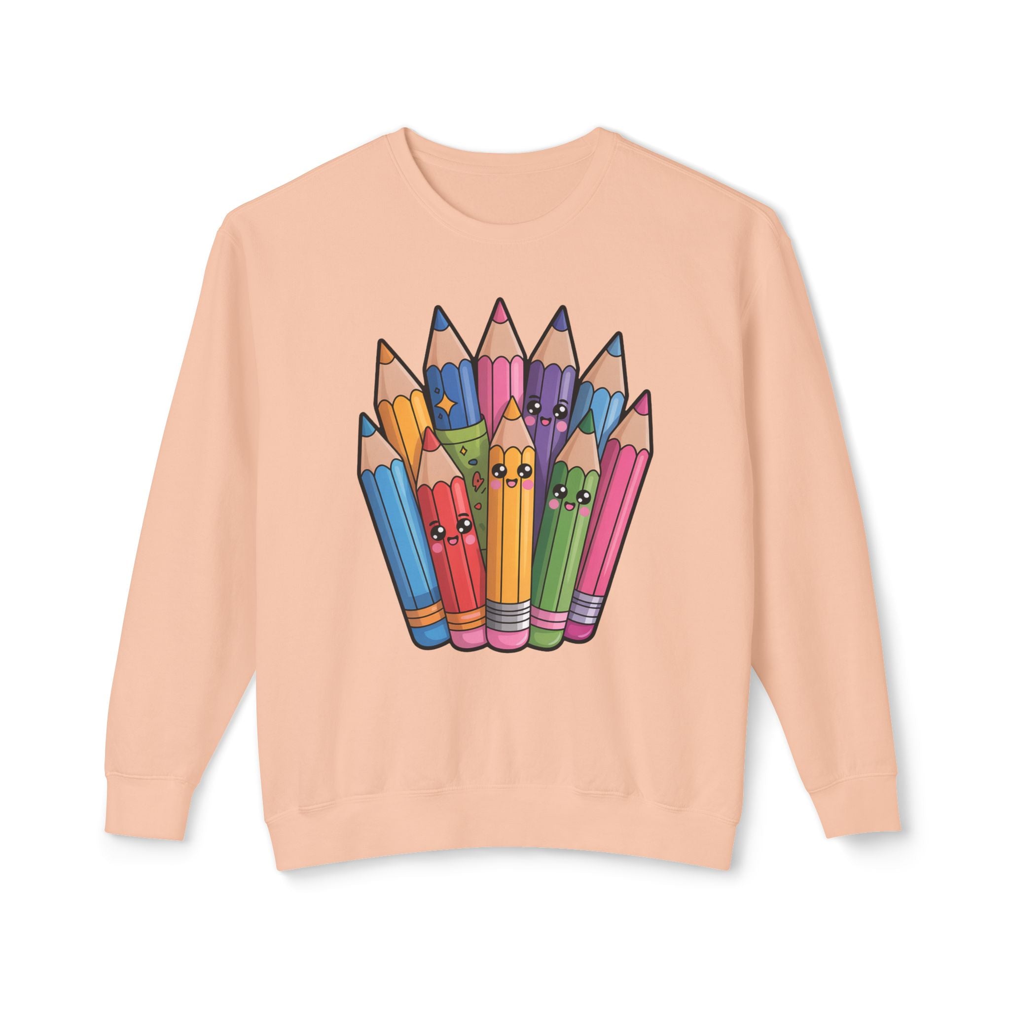 Cute Rainbow Pencil Crewneck Sweatshirt — Kawaii Colored Pencils Graphic