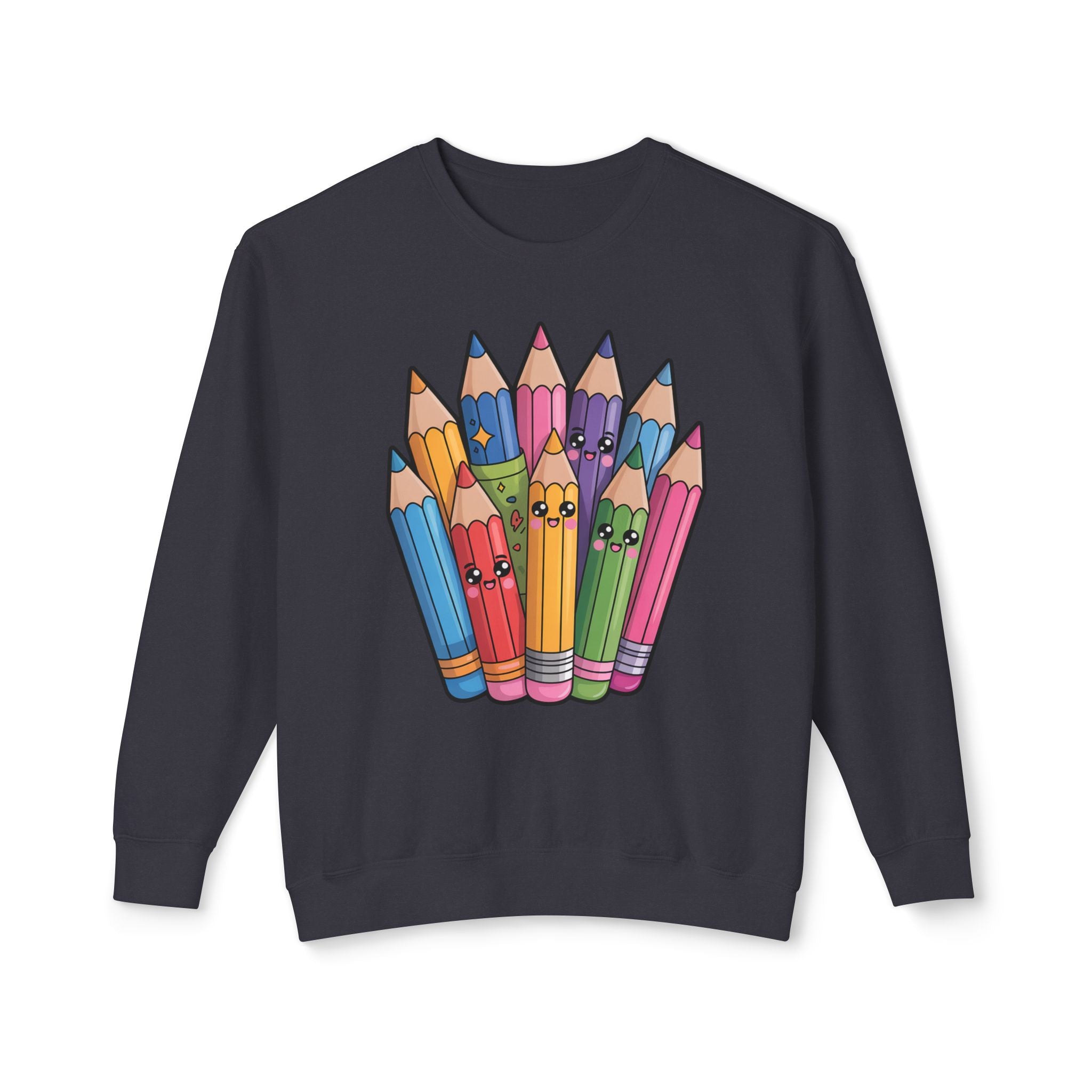 Cute Rainbow Pencil Crewneck Sweatshirt — Kawaii Colored Pencils Graphic