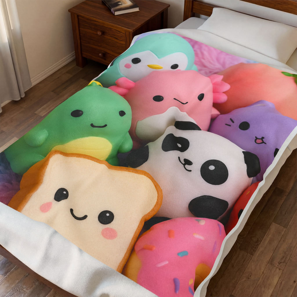 Plush Friends Velveteen Blanket – Cute Kawaii Stuffed Toy Print