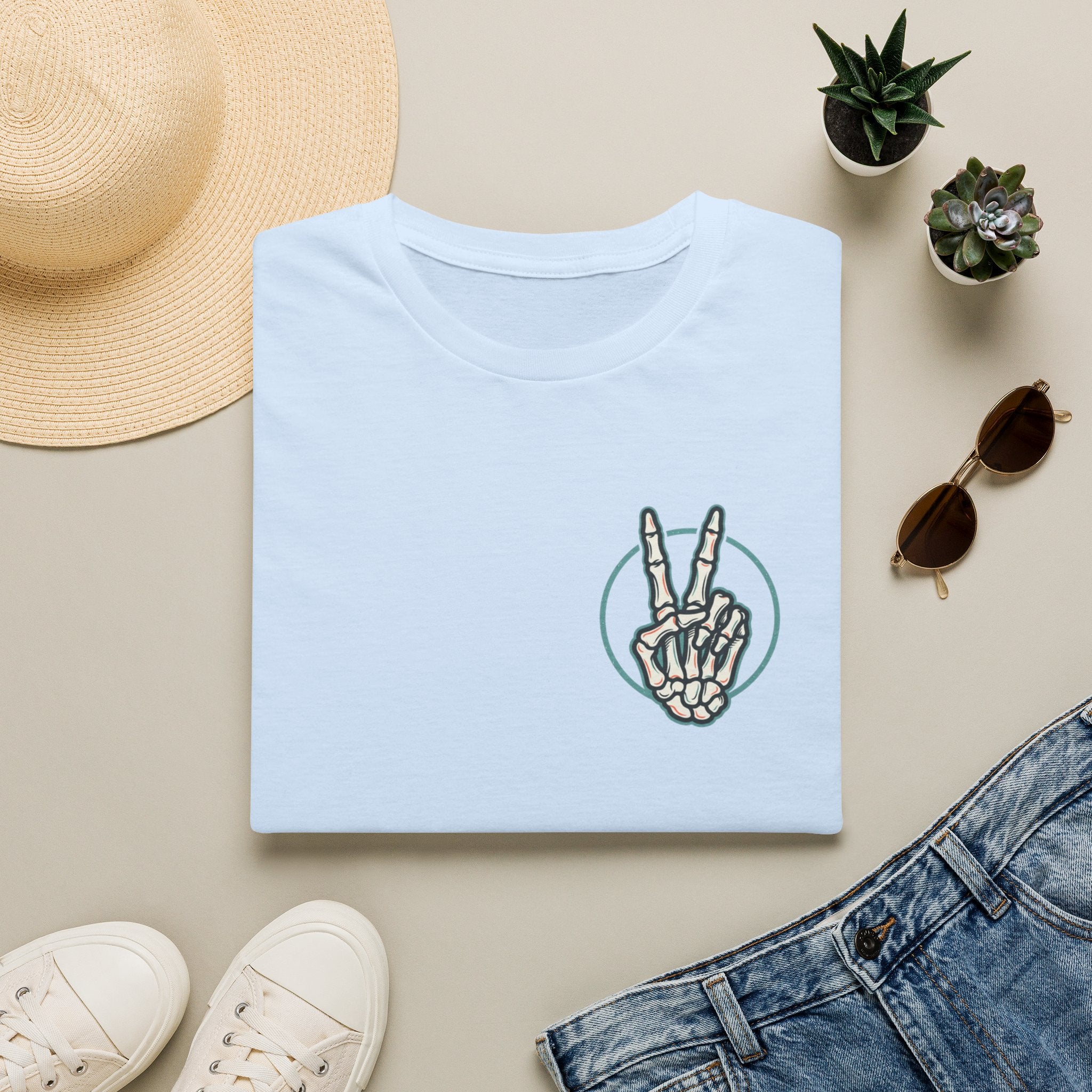 Skeleton Hand Peace Sign T-Shirt — Minimalist Gothic Graphic Tee