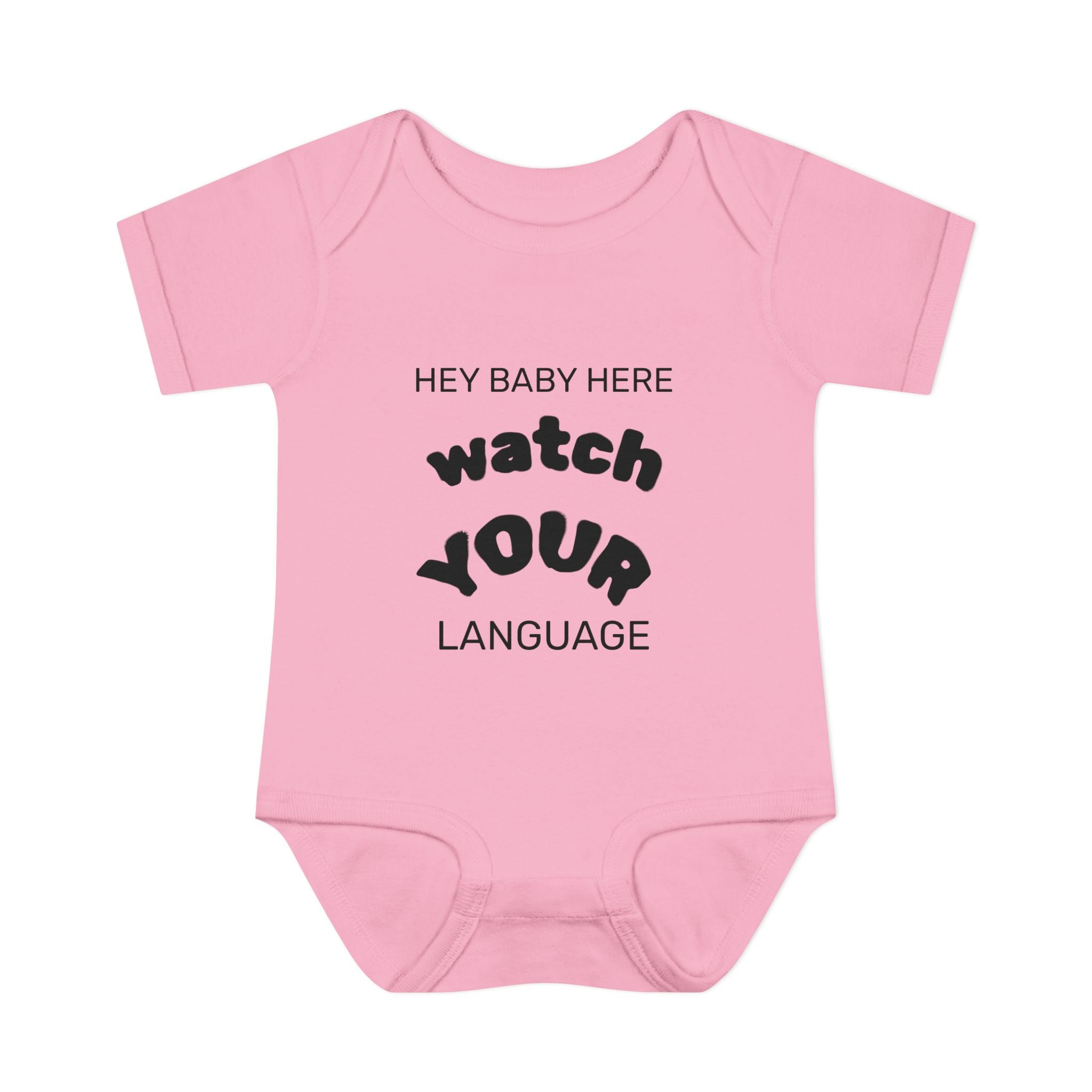 Infant Bodysuit — "Hey Baby Here, Watch Your Language" Cute Newborn Onesie (Back ‘Thank You’)