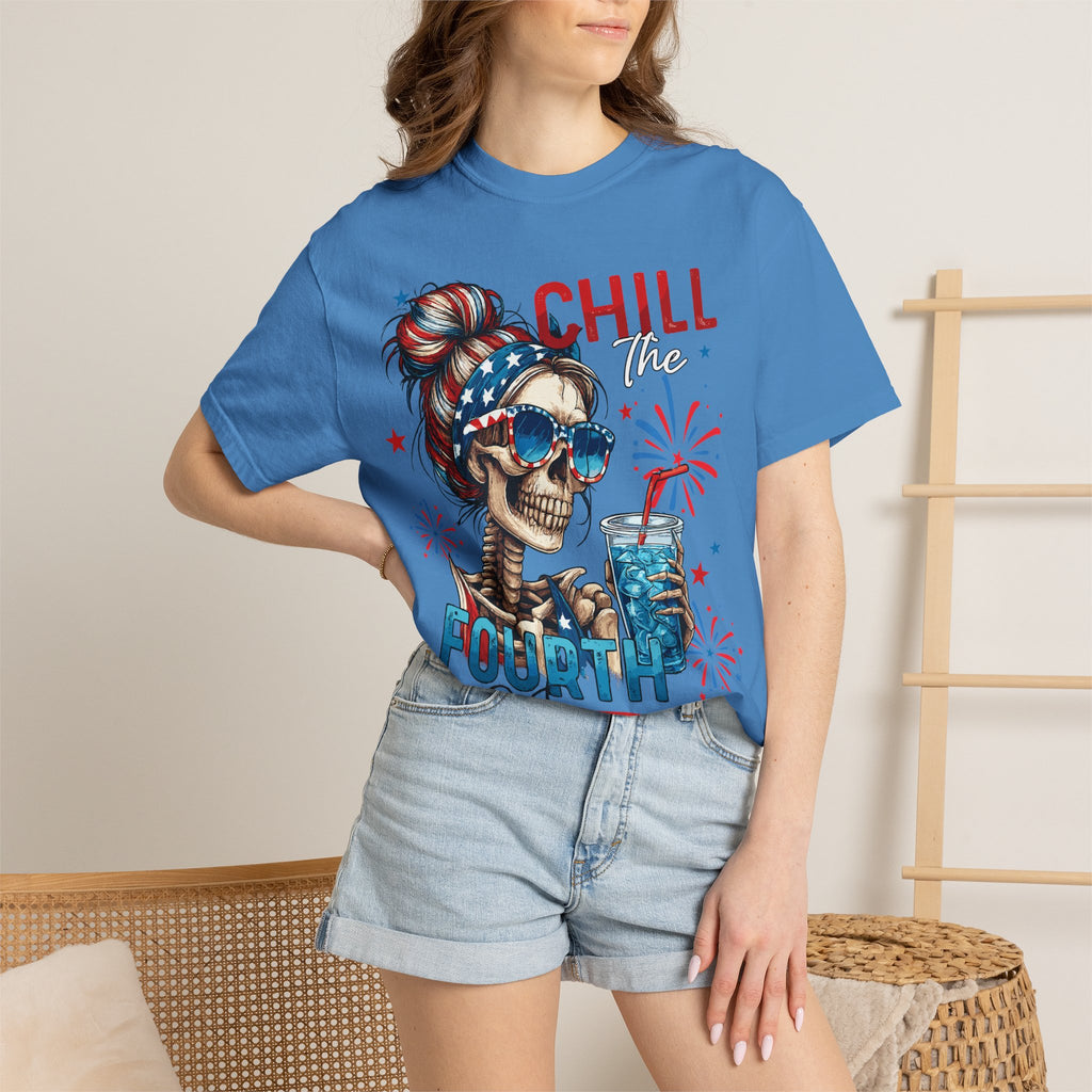 Fourth of July Skull T-Shirt — "Chill the Fourth Out" Patriotic Graphic Tee