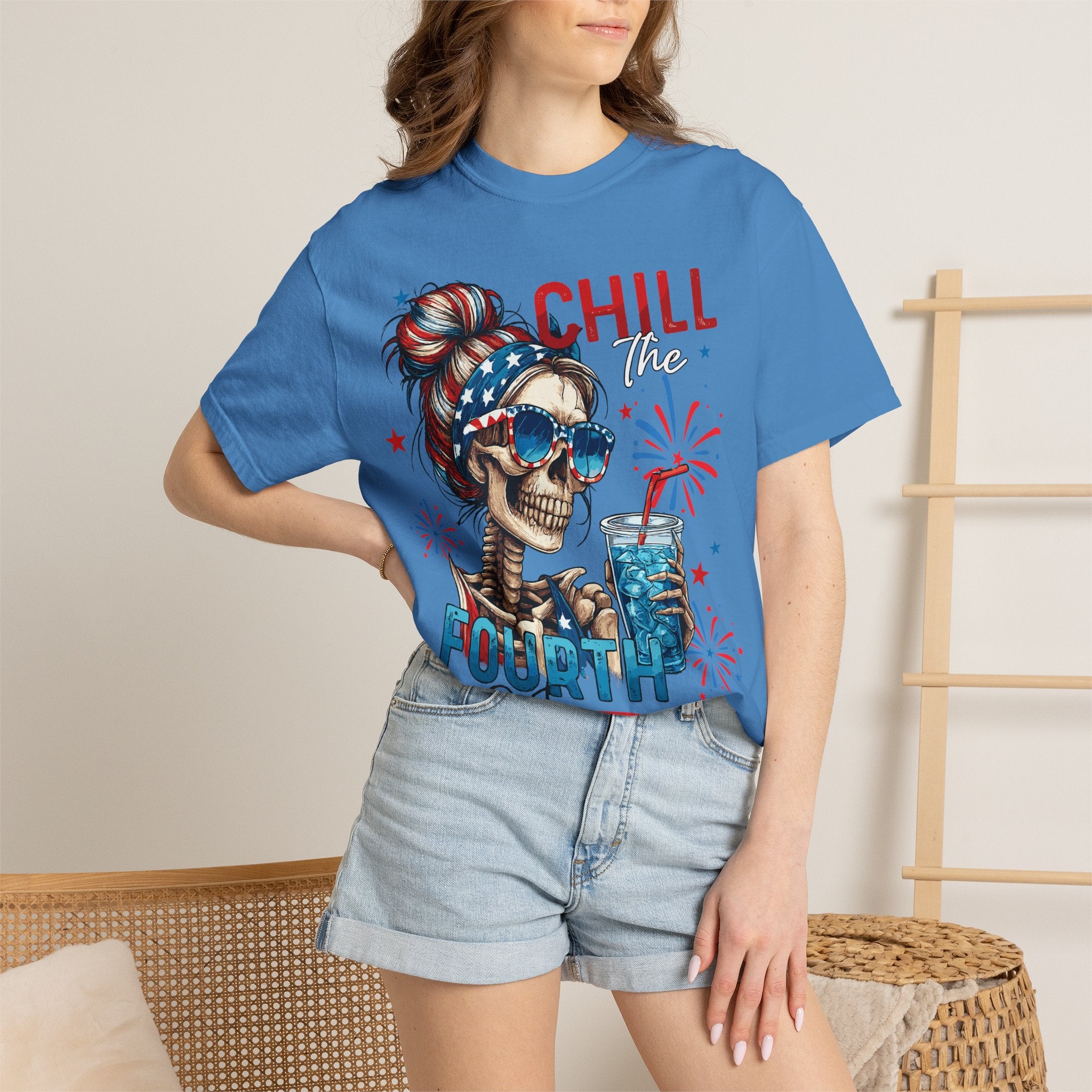 Fourth of July Skull T-Shirt — "Chill the Fourth Out" Patriotic Graphic Tee