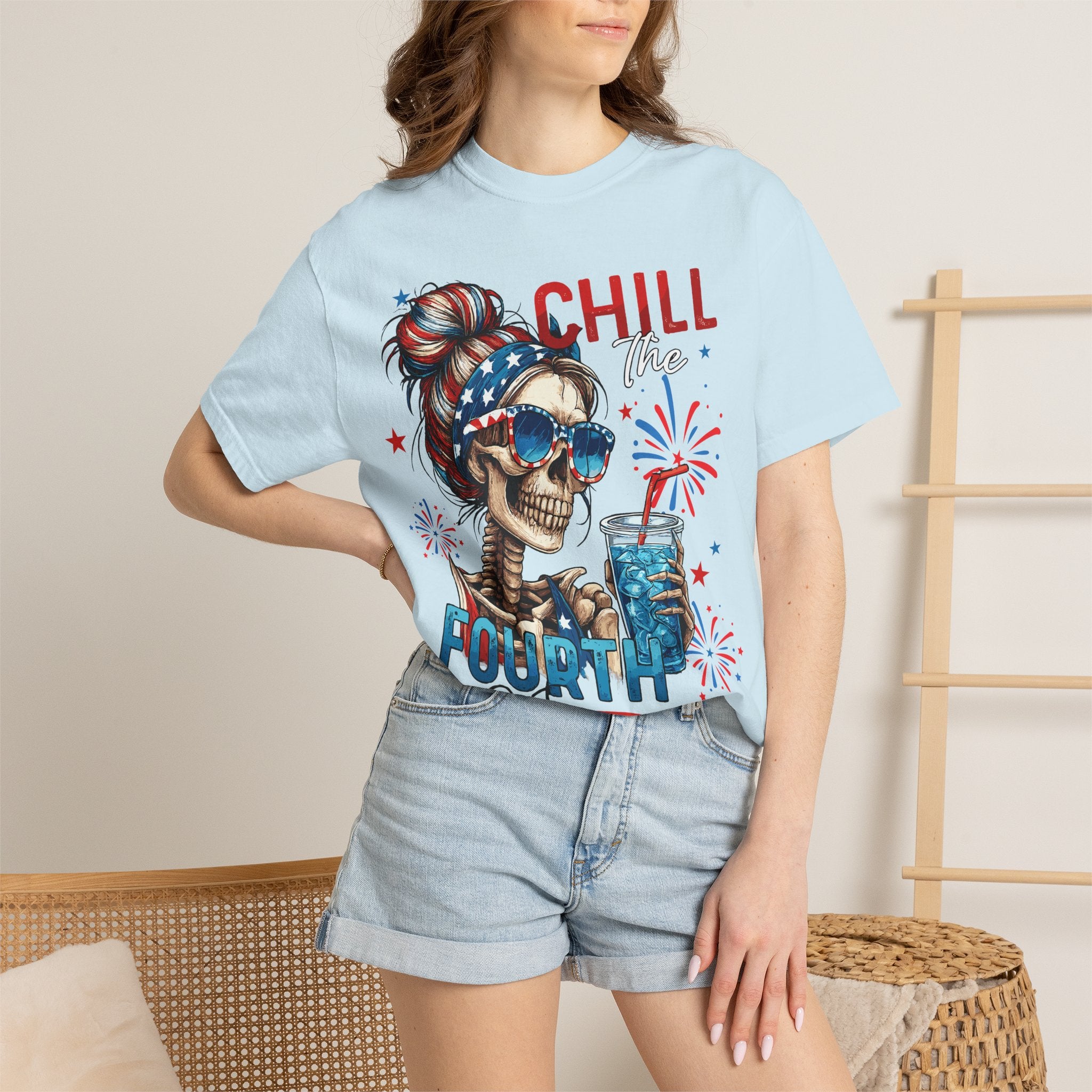 Fourth of July Skull T-Shirt — "Chill the Fourth Out" Patriotic Graphic Tee