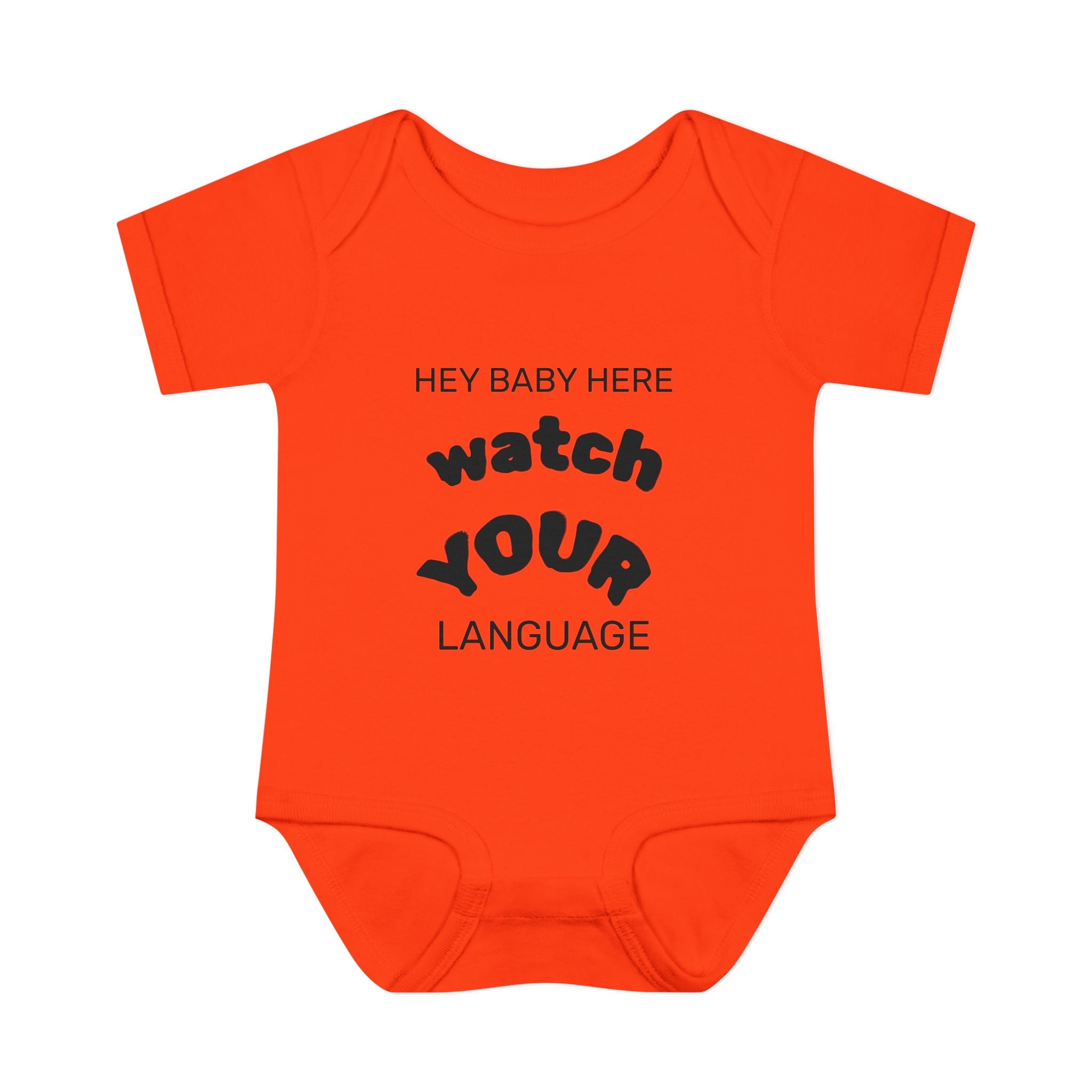 Infant Bodysuit — "Hey Baby Here, Watch Your Language" Cute Newborn Onesie (Back ‘Thank You’)