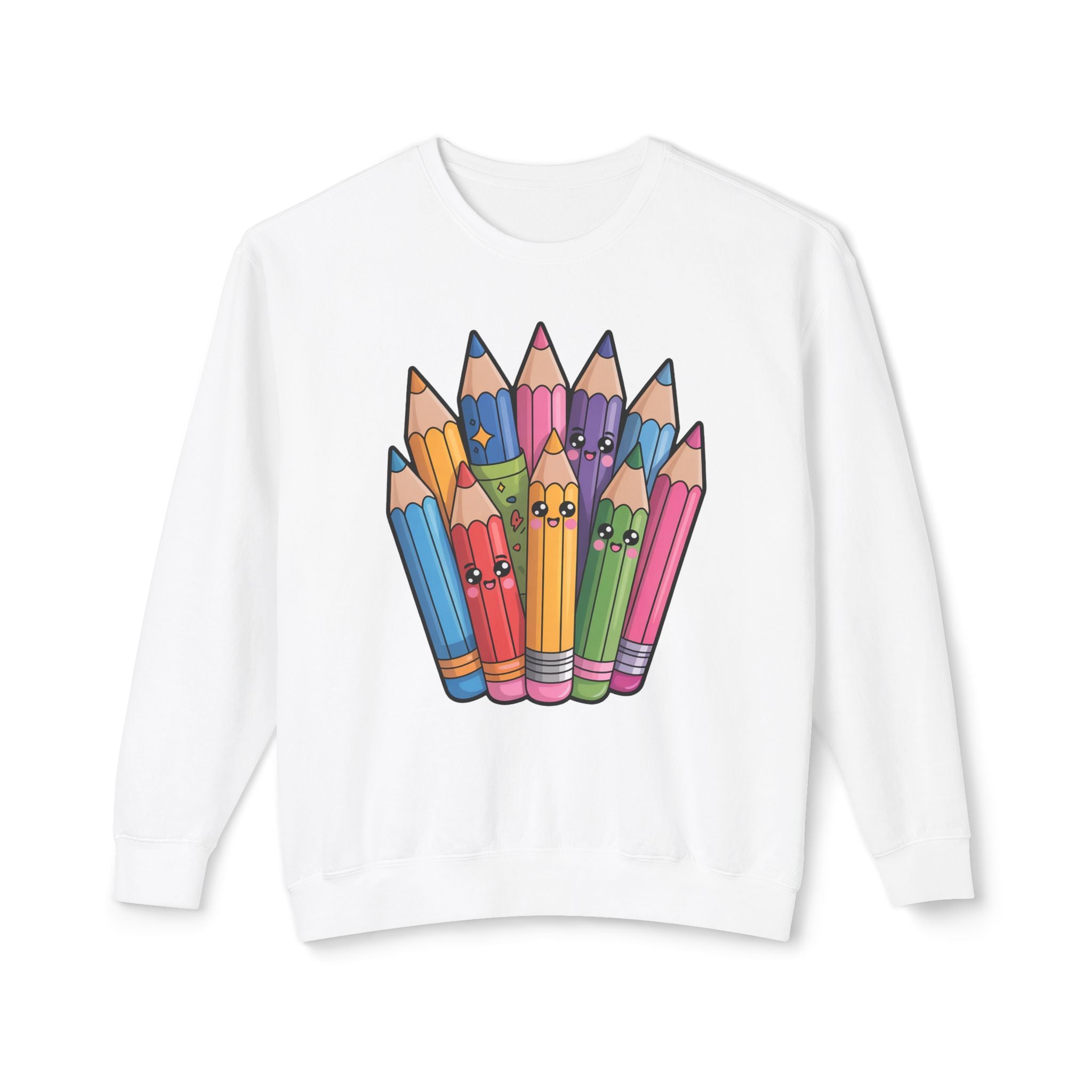 Cute Rainbow Pencil Crewneck Sweatshirt — Kawaii Colored Pencils Graphic