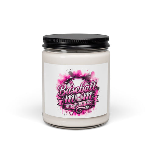 Baseball Mom Soy Candle — Scented 9oz Jar ("Baseball Mom: Number 1 Fan")