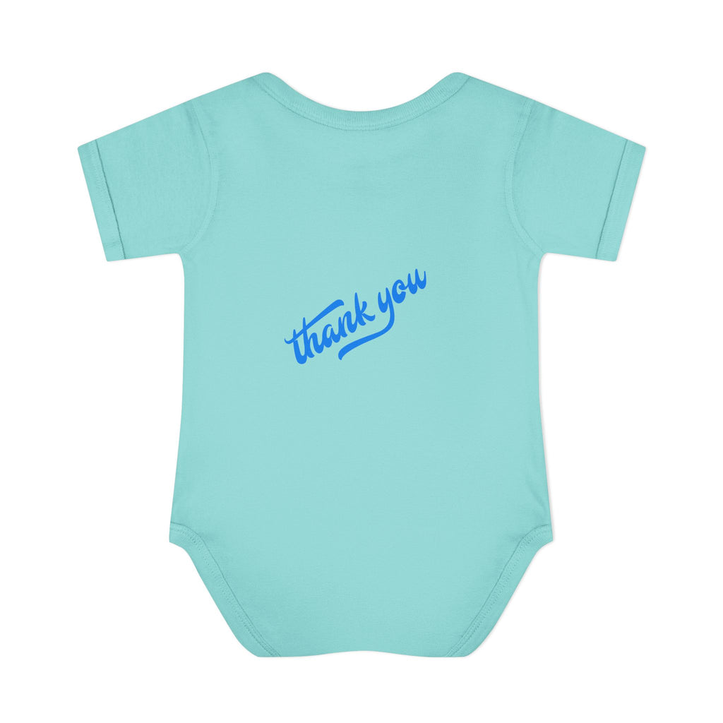 Infant Bodysuit — "Hey Baby Here, Watch Your Language" Cute Newborn Onesie (Back ‘Thank You’)
