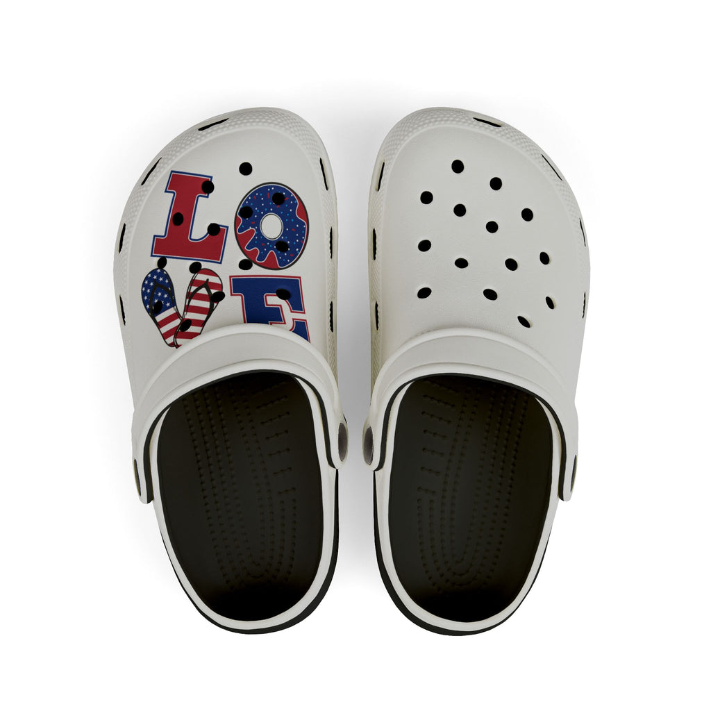 Kids Foam Clogs — "LOVE" Patriotic USA Heart Design