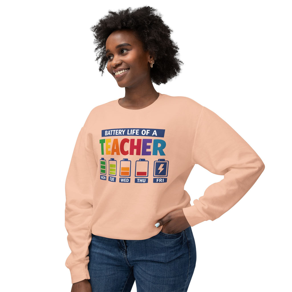 Teacher Battery Life Crewneck Sweatshirt — Funny Teacher Appreciation Gift