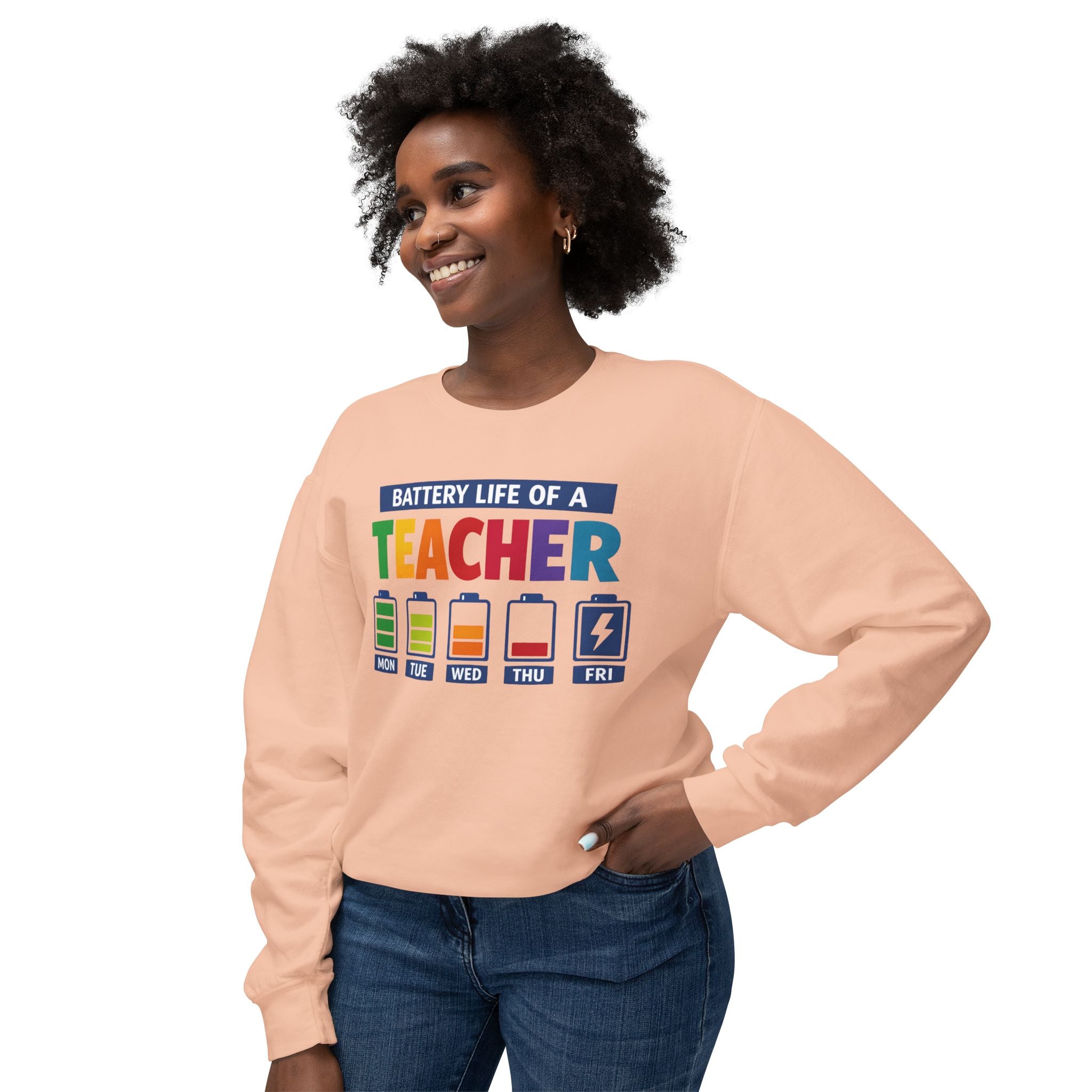 Teacher Battery Life Crewneck Sweatshirt — Funny Teacher Appreciation Gift