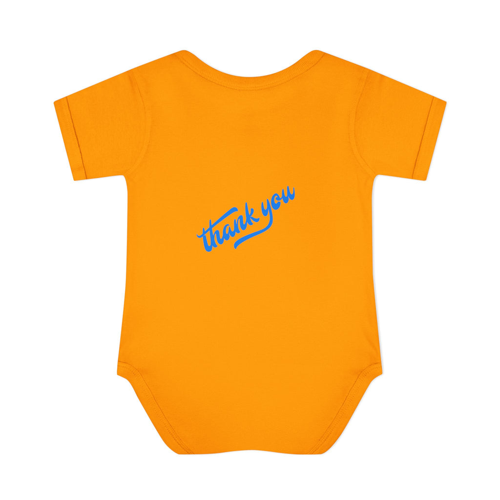 Infant Bodysuit — "Hey Baby Here, Watch Your Language" Cute Newborn Onesie (Back ‘Thank You’)