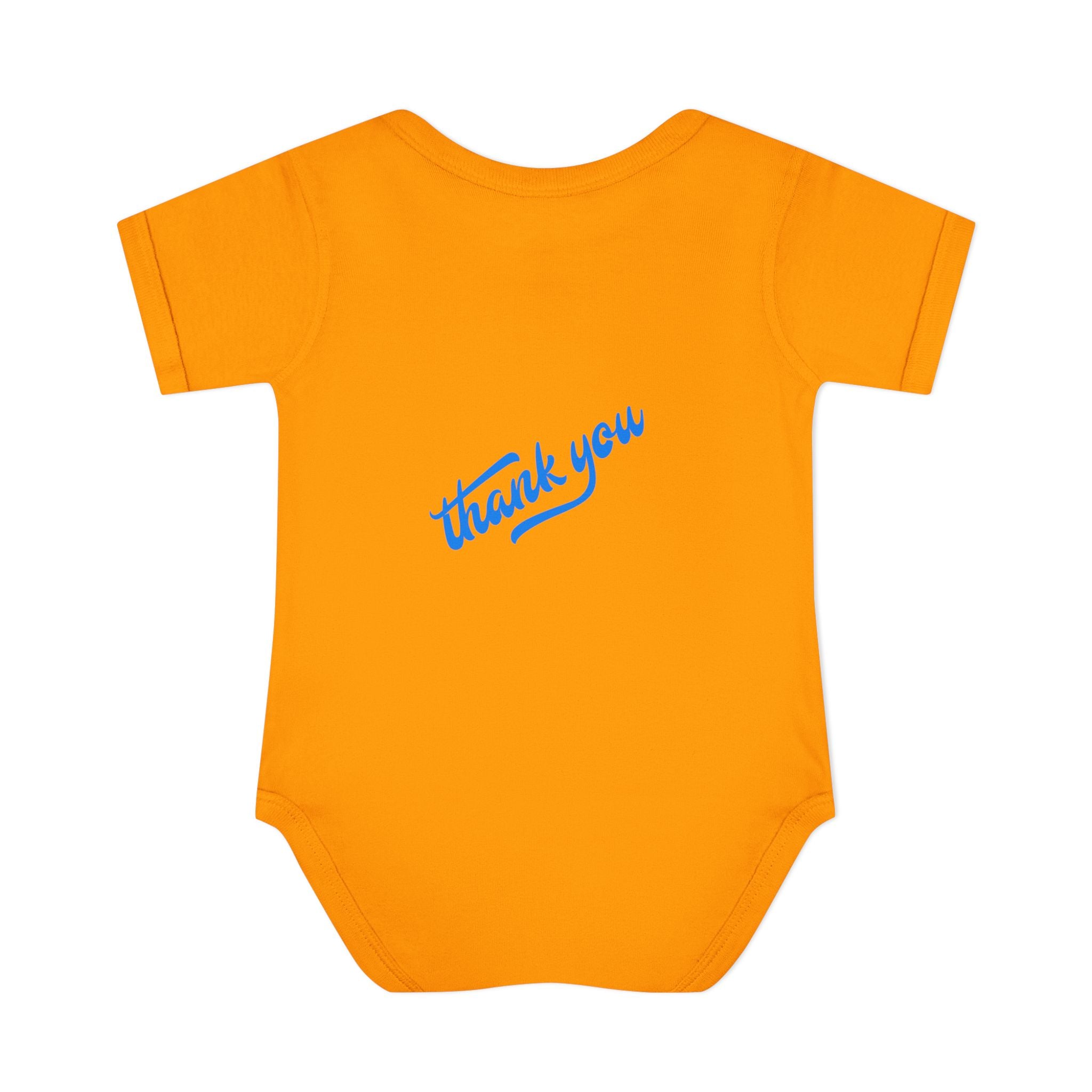 Infant Bodysuit — "Hey Baby Here, Watch Your Language" Cute Newborn Onesie (Back ‘Thank You’)