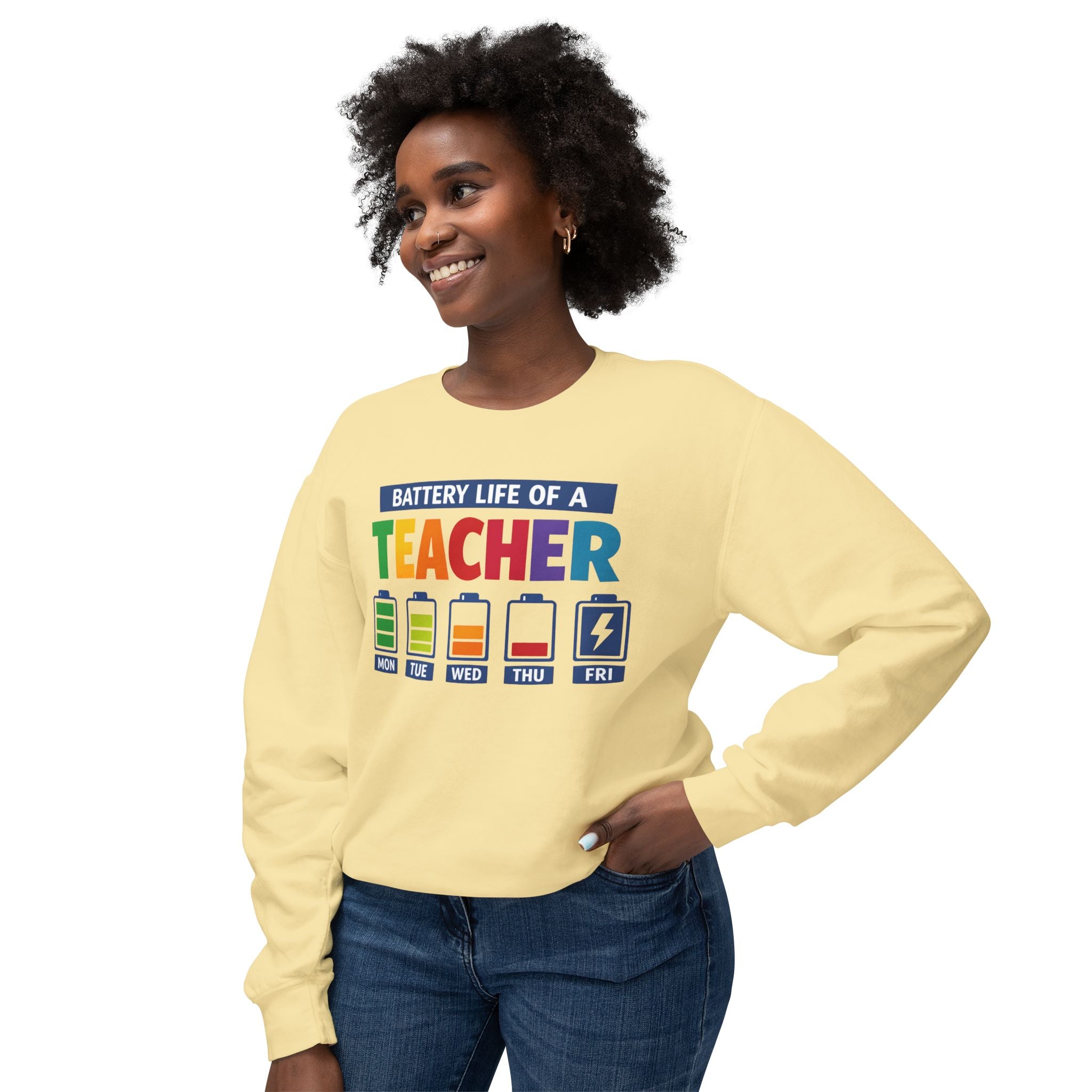 Teacher Battery Life Crewneck Sweatshirt — Funny Teacher Appreciation Gift