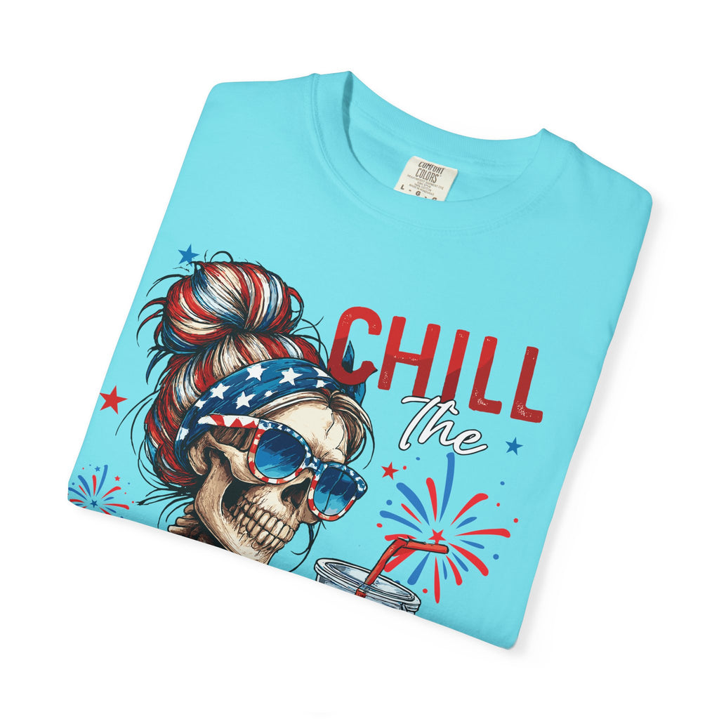 Fourth of July Skull T-Shirt — "Chill the Fourth Out" Patriotic Graphic Tee