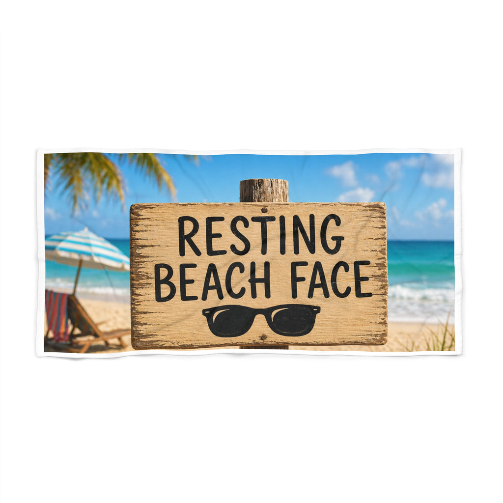 Beach Towel — "Resting Beach Face" Funny Tropical Towel with Sunglasses Sign