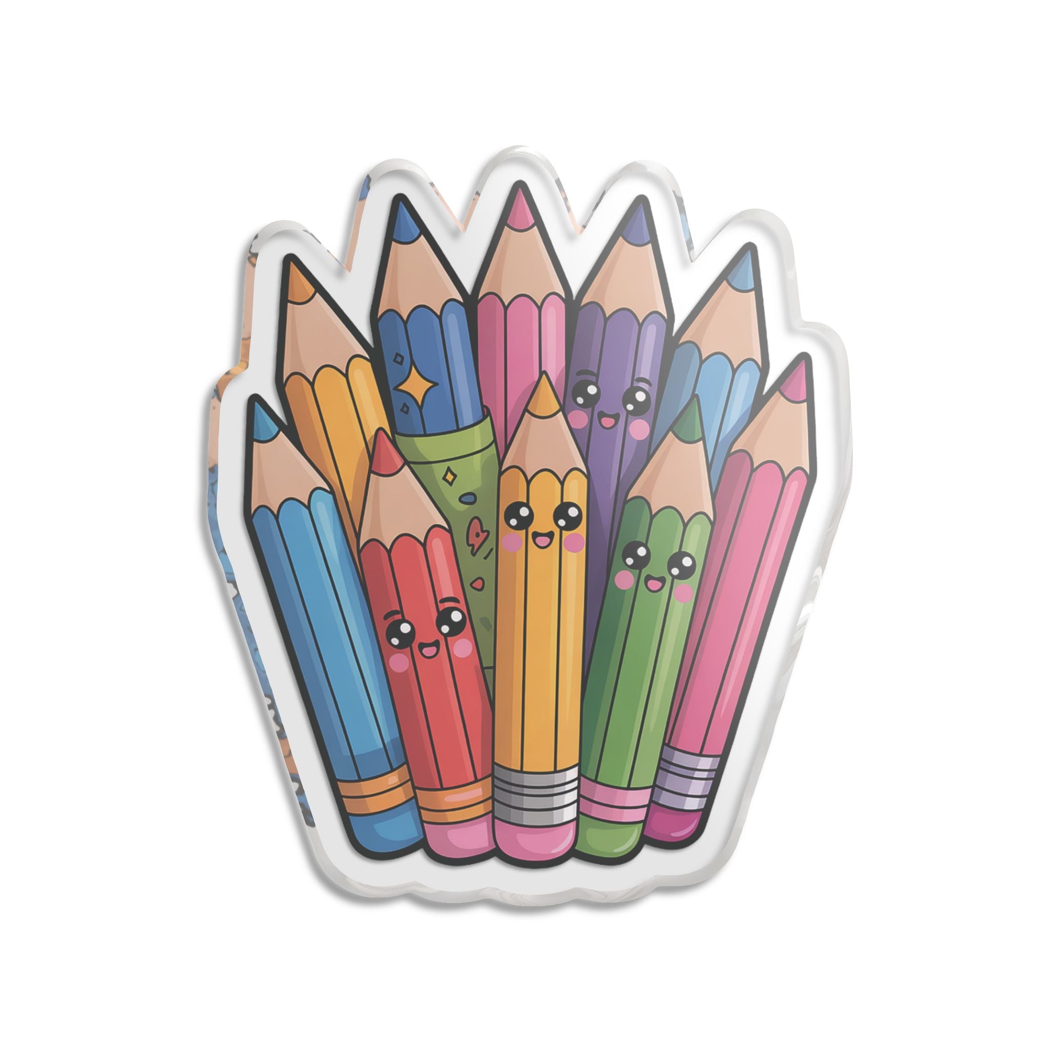 Cute Kawaii Colored Pencils Acrylic Statue — Custom Cut Desk Decor