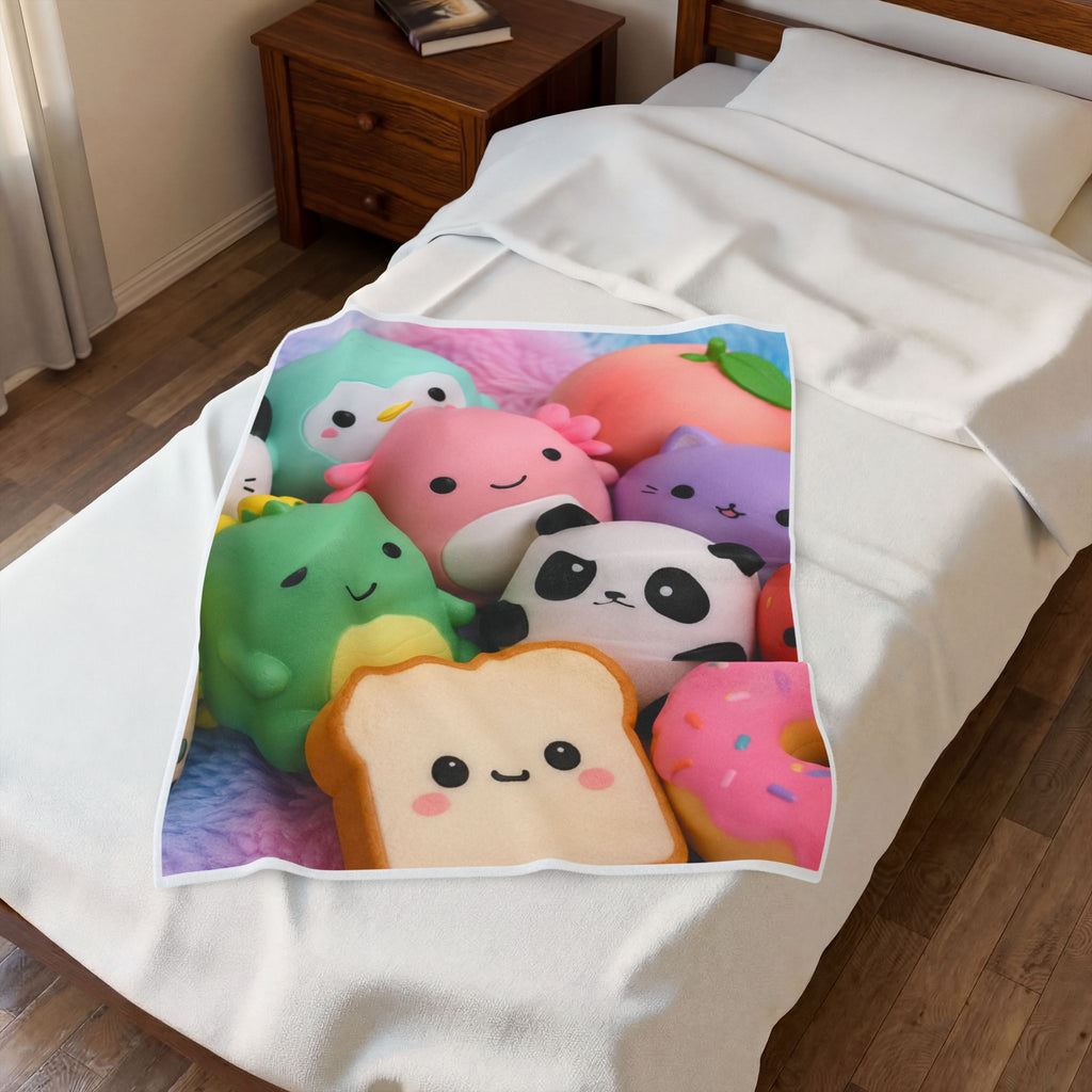 Plush Friends Velveteen Blanket – Cute Kawaii Stuffed Toy Print