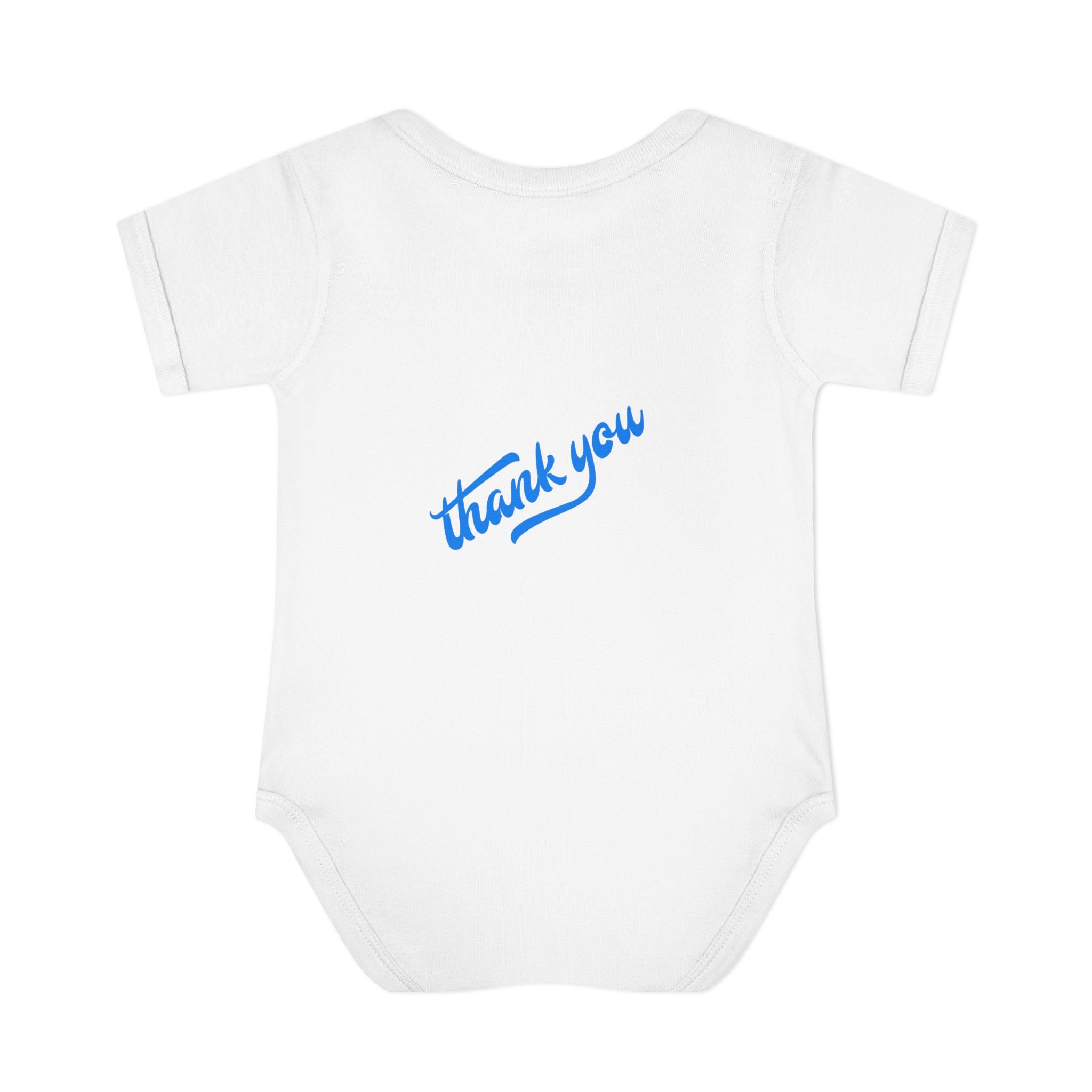 Infant Bodysuit — "Hey Baby Here, Watch Your Language" Cute Newborn Onesie (Back ‘Thank You’)
