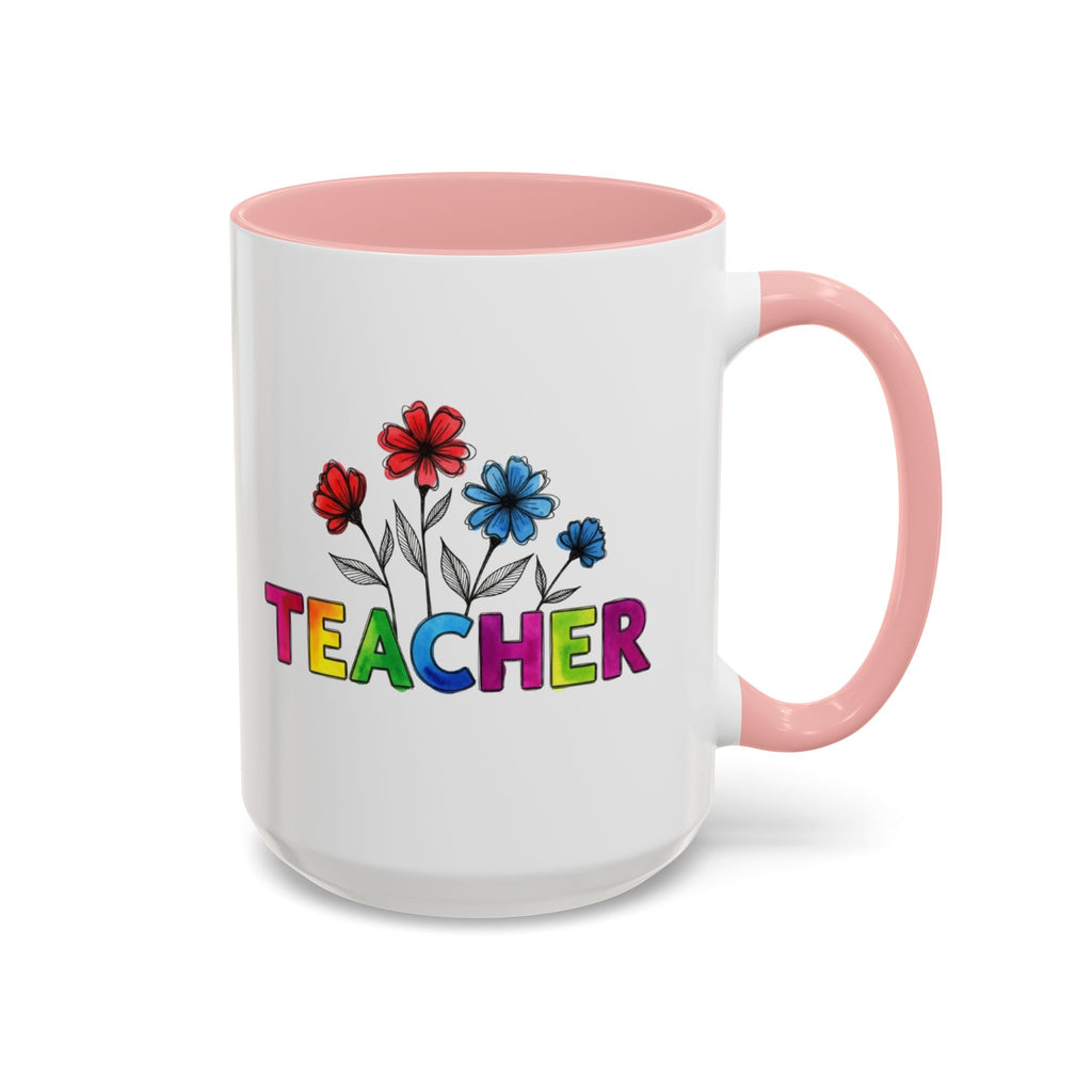 Teacher Floral Accent Coffee Mug — Colorful "TEACHER" Gift (11/15oz)