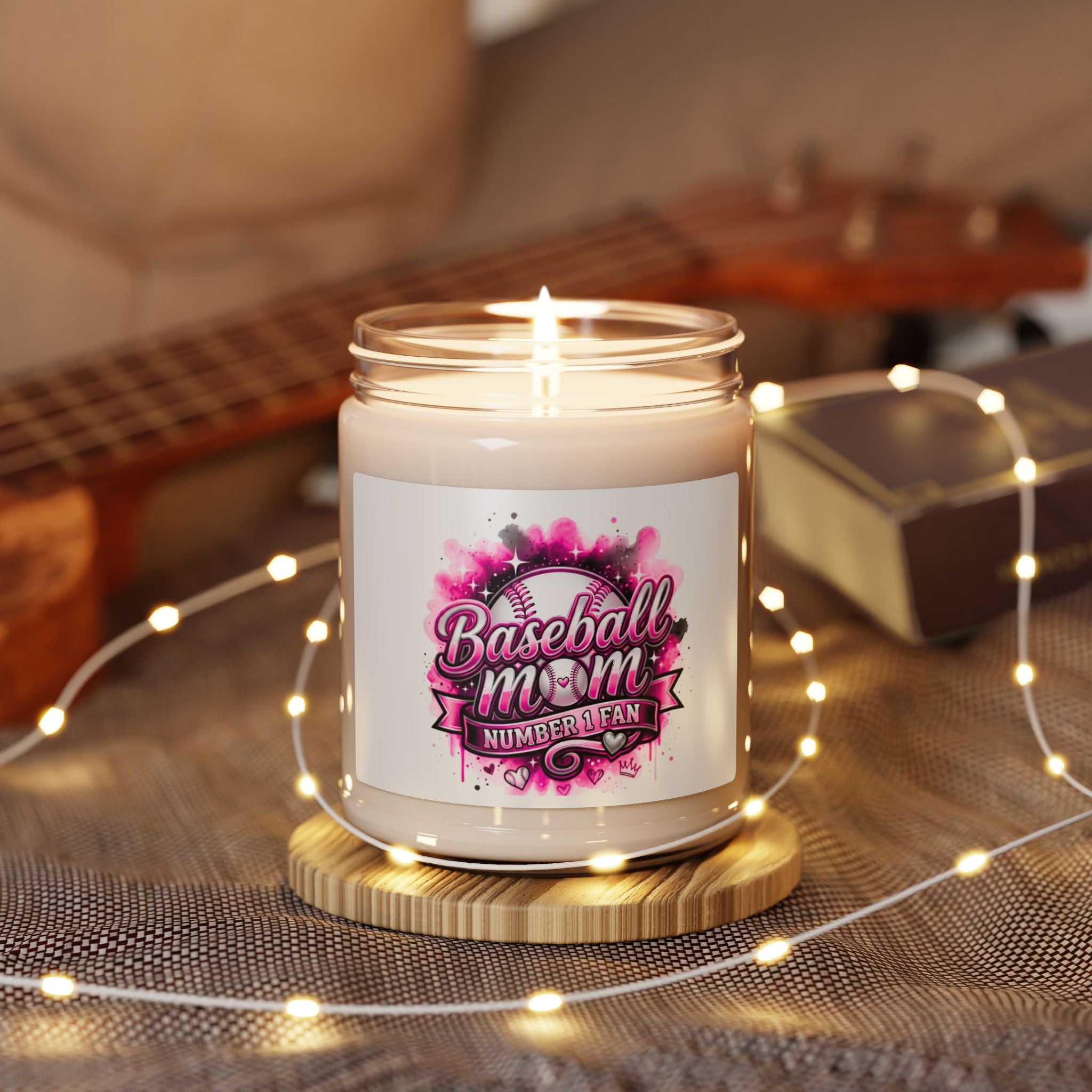 Baseball Mom Soy Candle — Scented 9oz Jar ("Baseball Mom: Number 1 Fan")