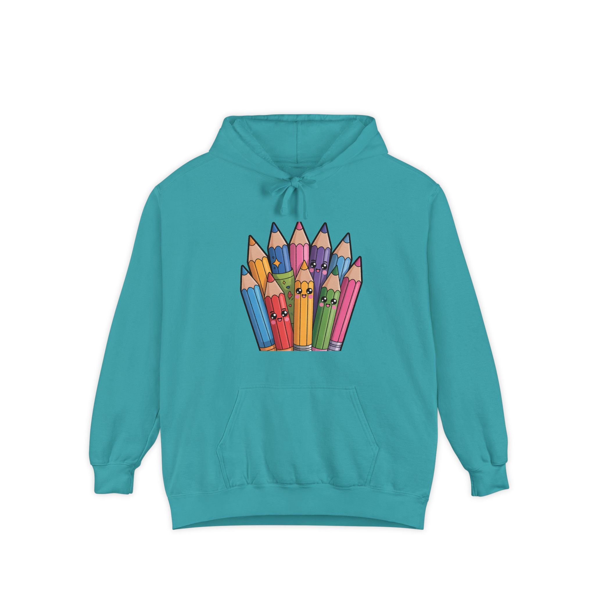 Colorful Pencil Crew Hoodie — Cute Rainbow Pencils Graphic for Teachers & Artists
