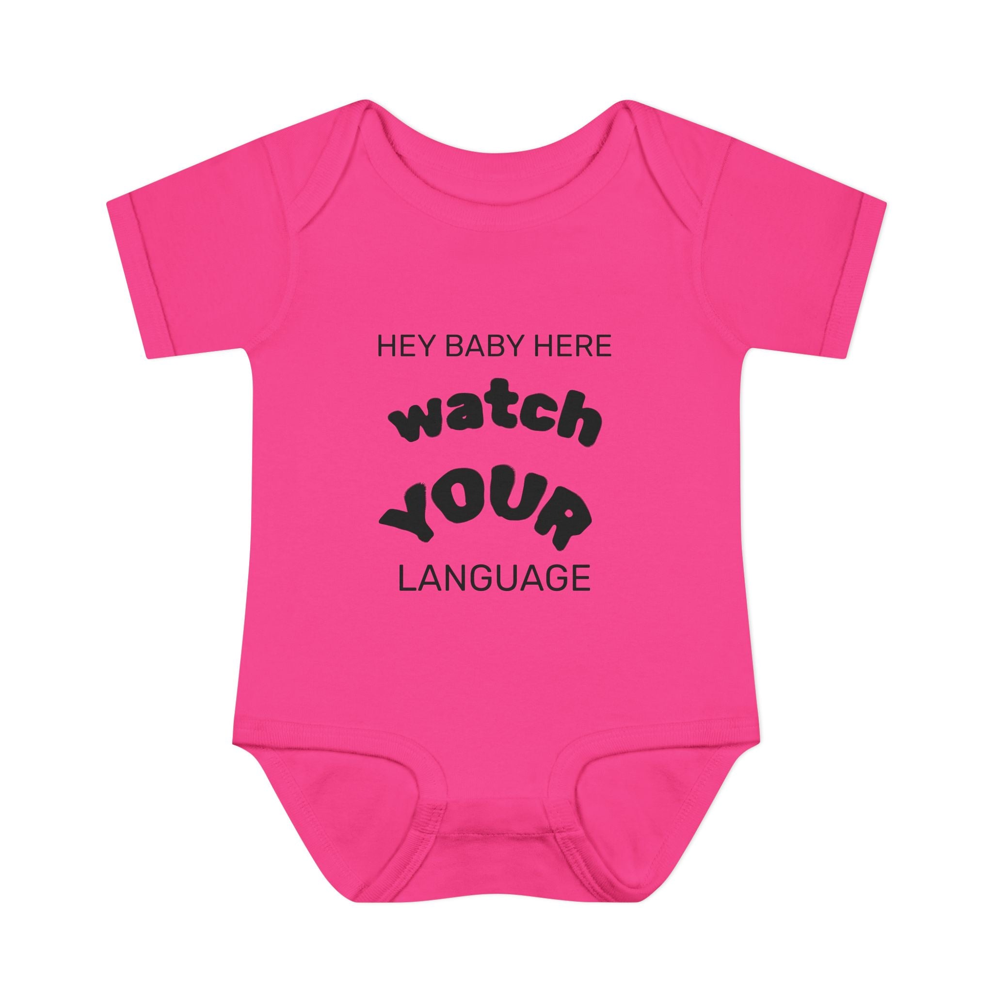 Infant Bodysuit — "Hey Baby Here, Watch Your Language" Cute Newborn Onesie (Back ‘Thank You’)