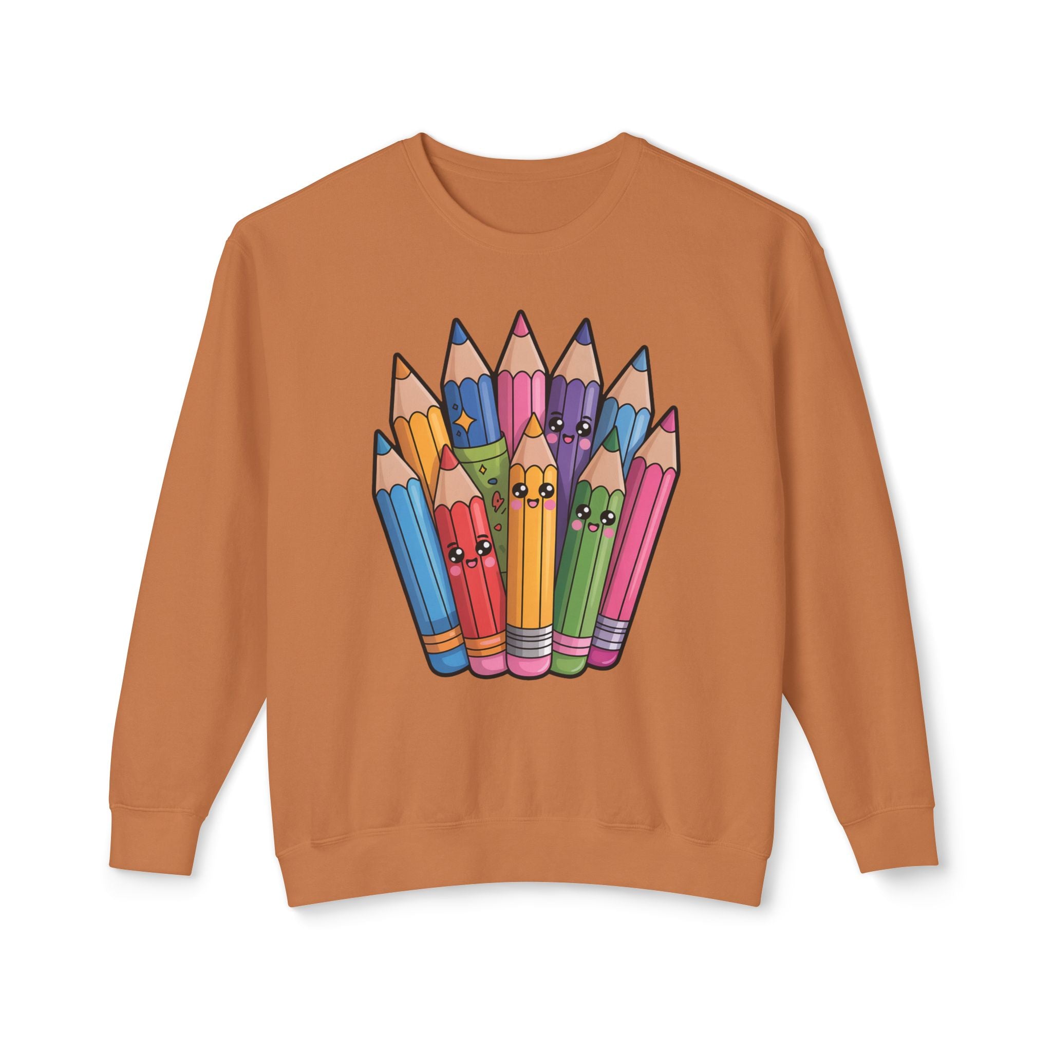 Cute Rainbow Pencil Crewneck Sweatshirt — Kawaii Colored Pencils Graphic